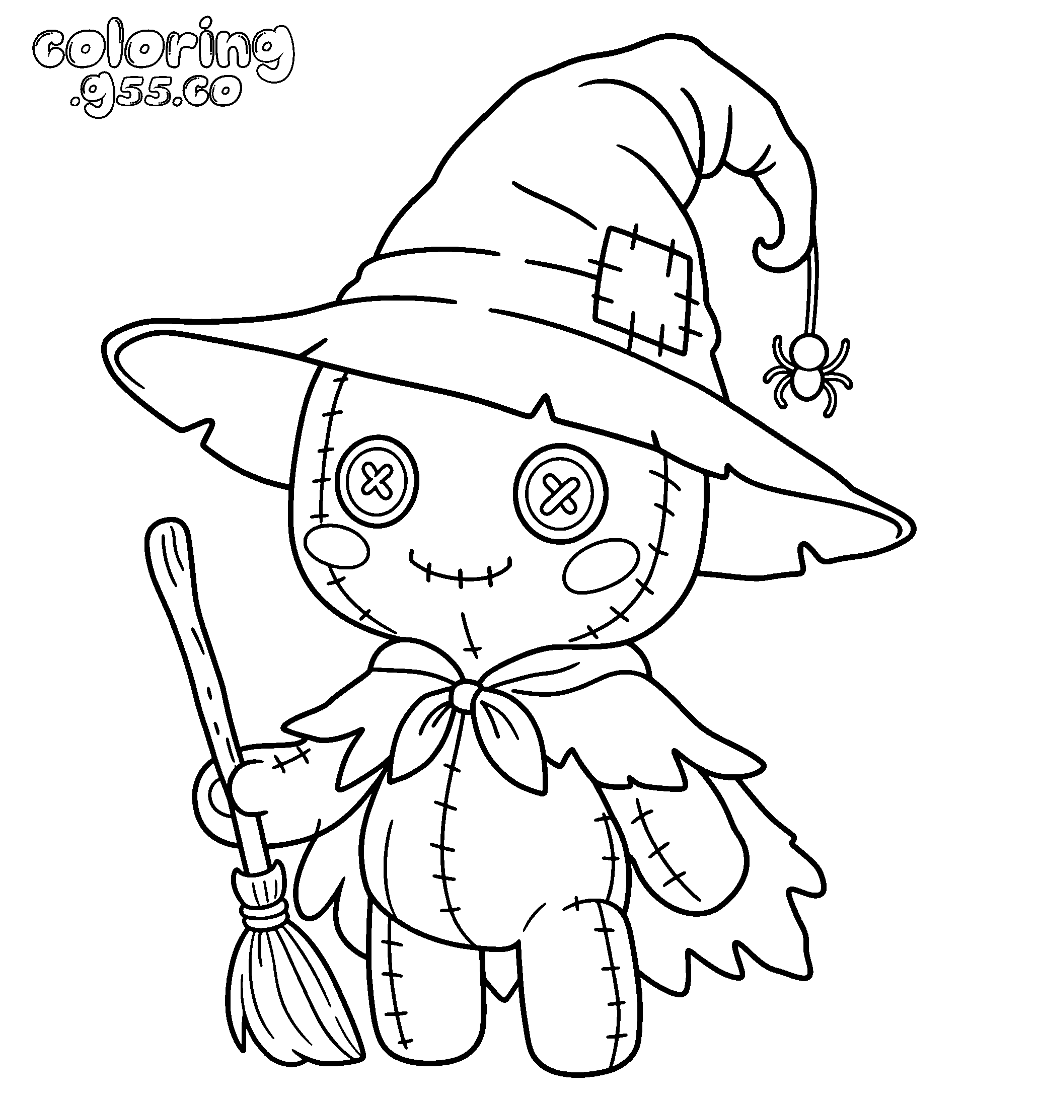cute halloween voodoo doll witch line art
