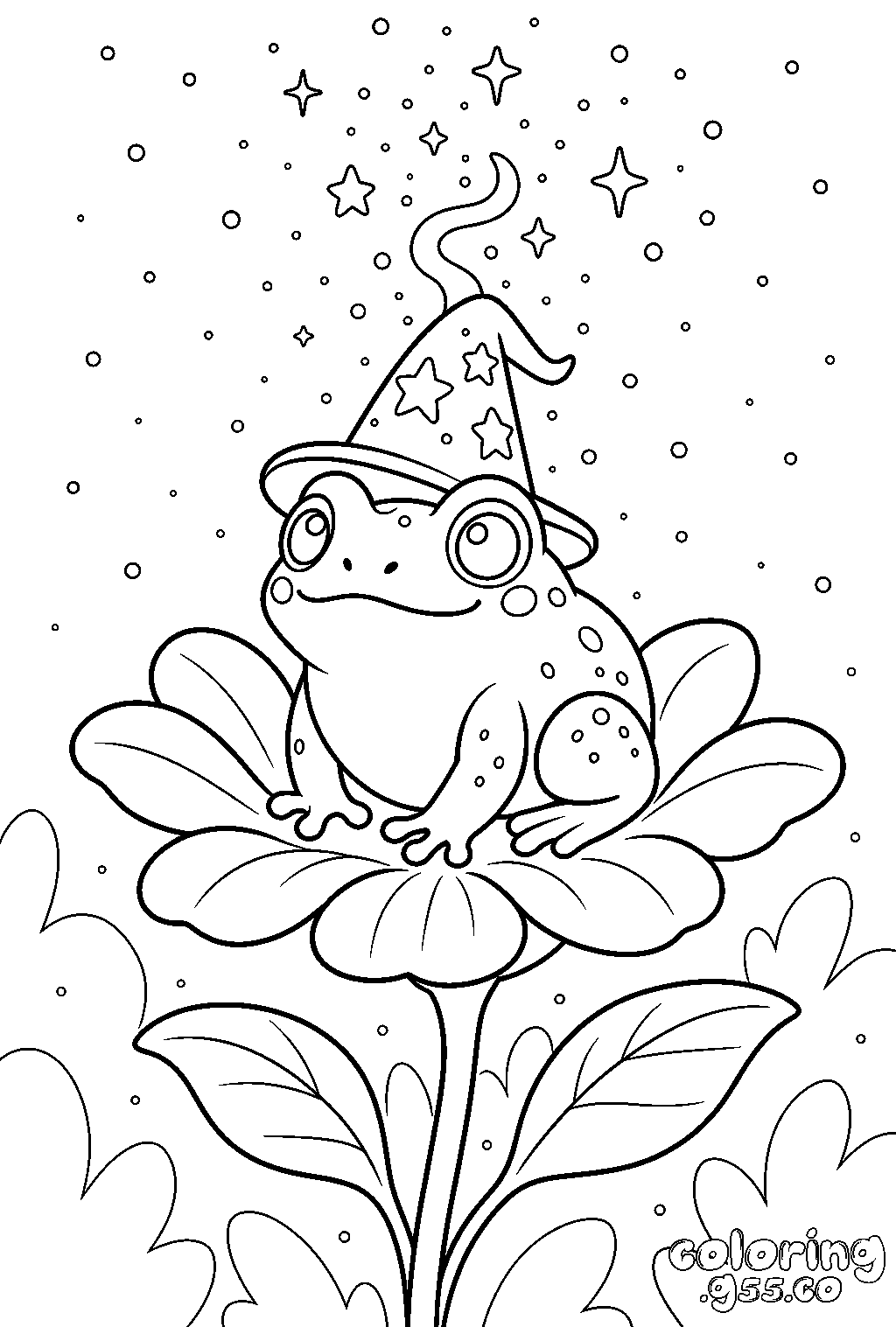 cute halloween wizard frog line art