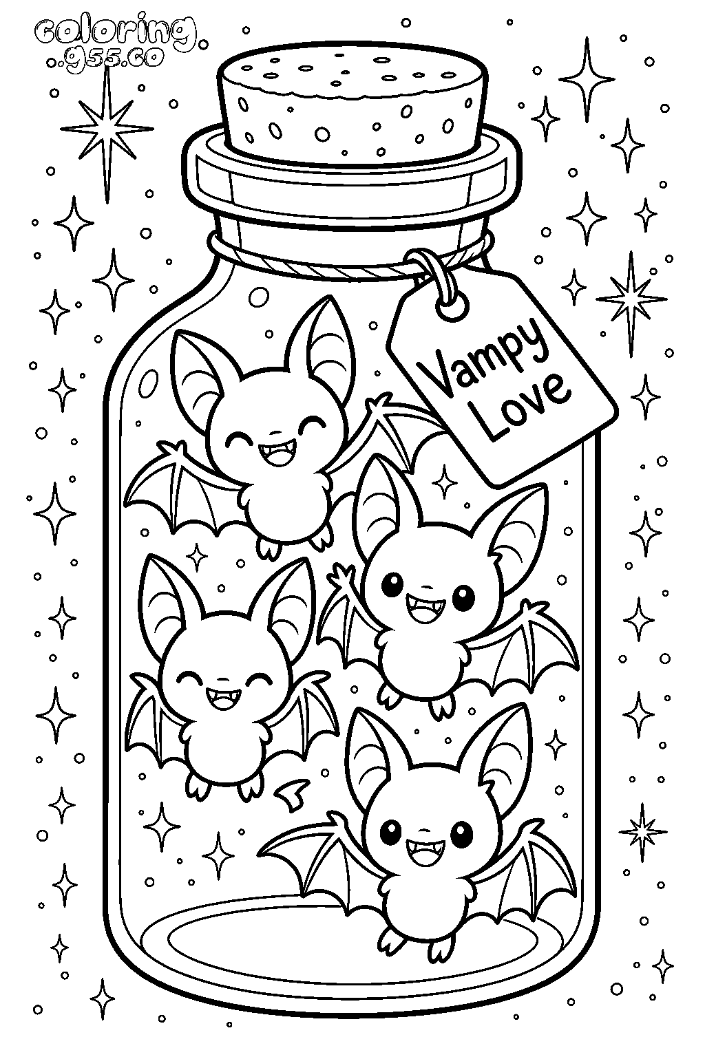 cute kawaii bats jar vampy love line art for kids