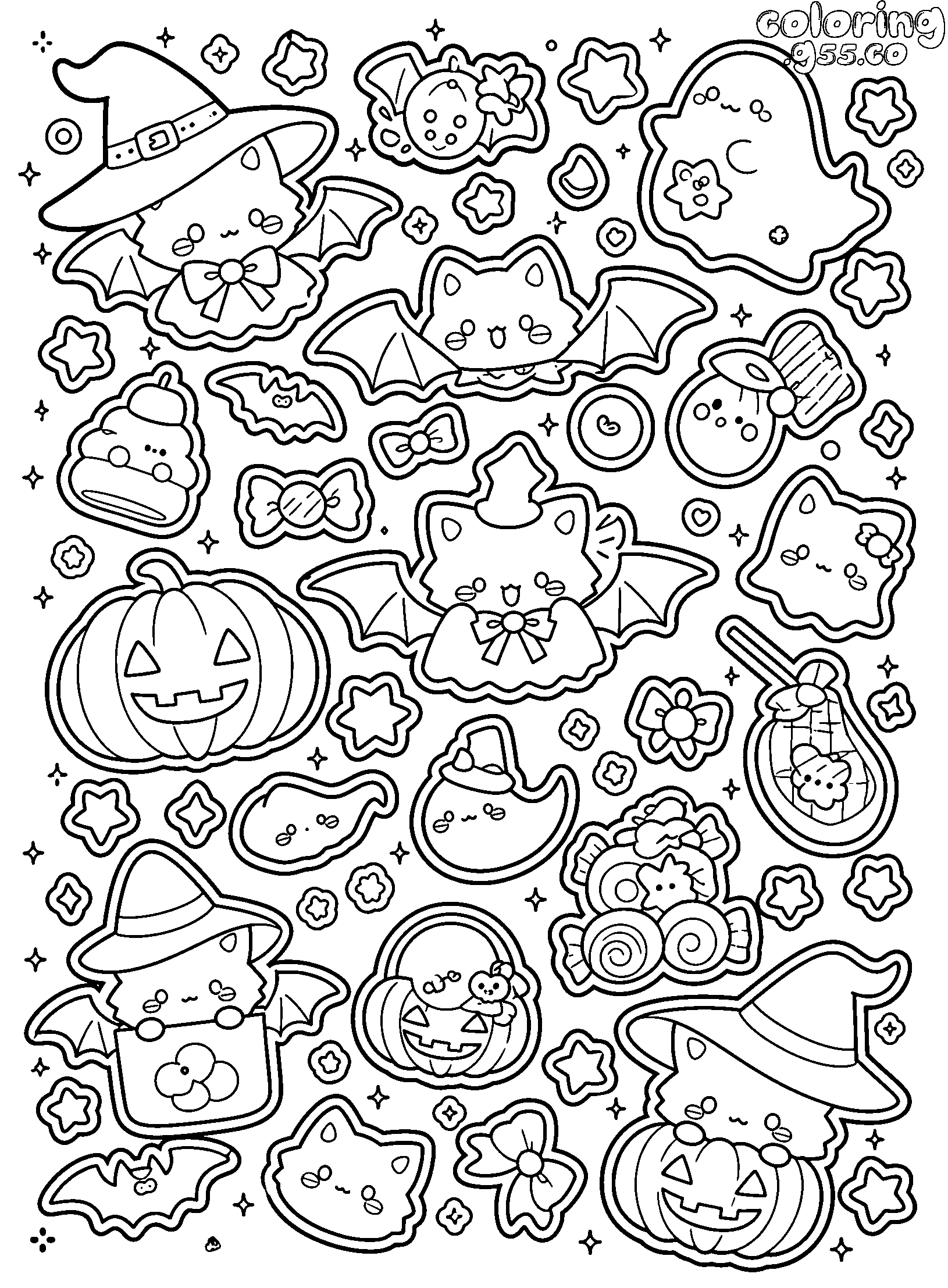 cute kawaii halloween pattern line art