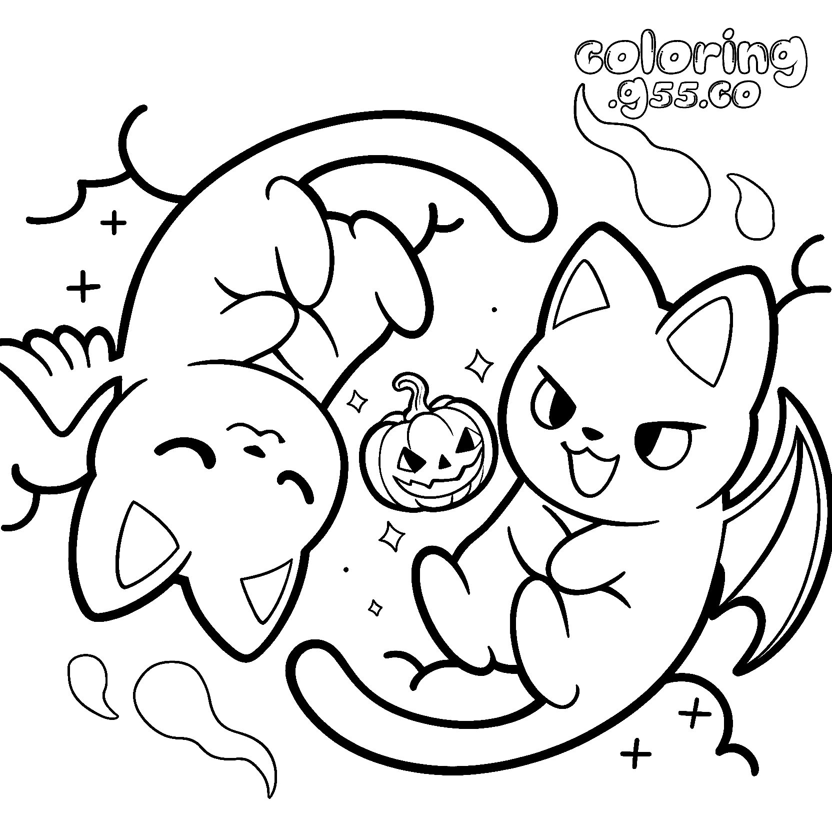 cute kawaii vampire bat cats line art for kids