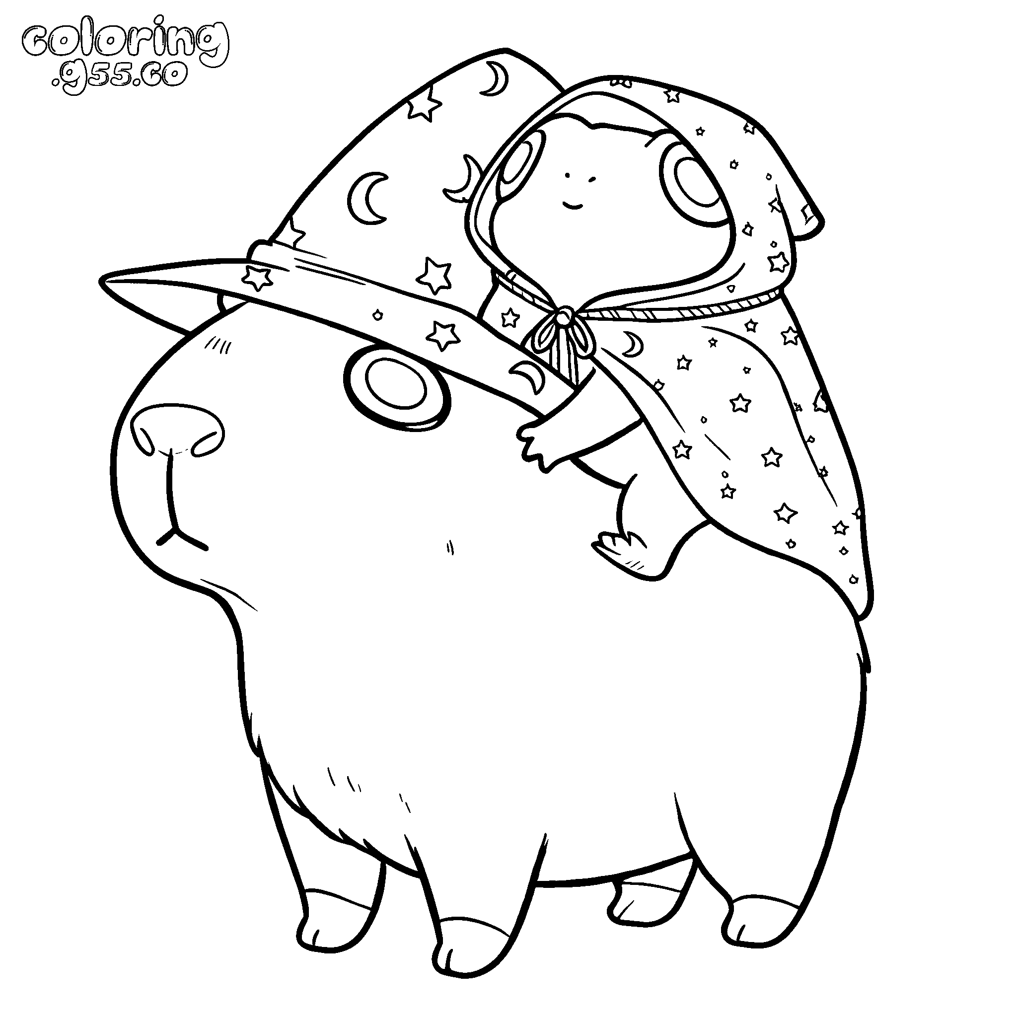 cute wizard frog and capybara halloween line art
