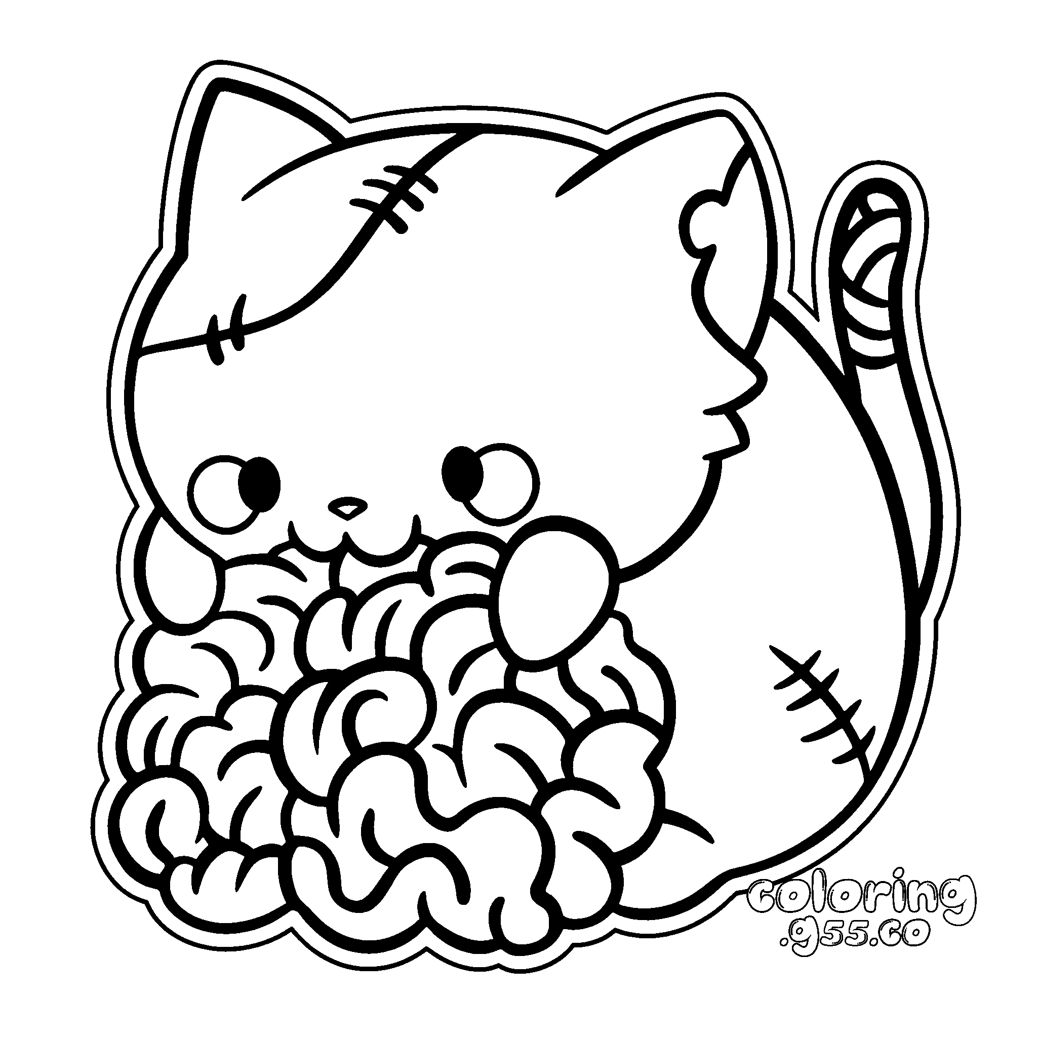 cute zombie cat brains line art for kids