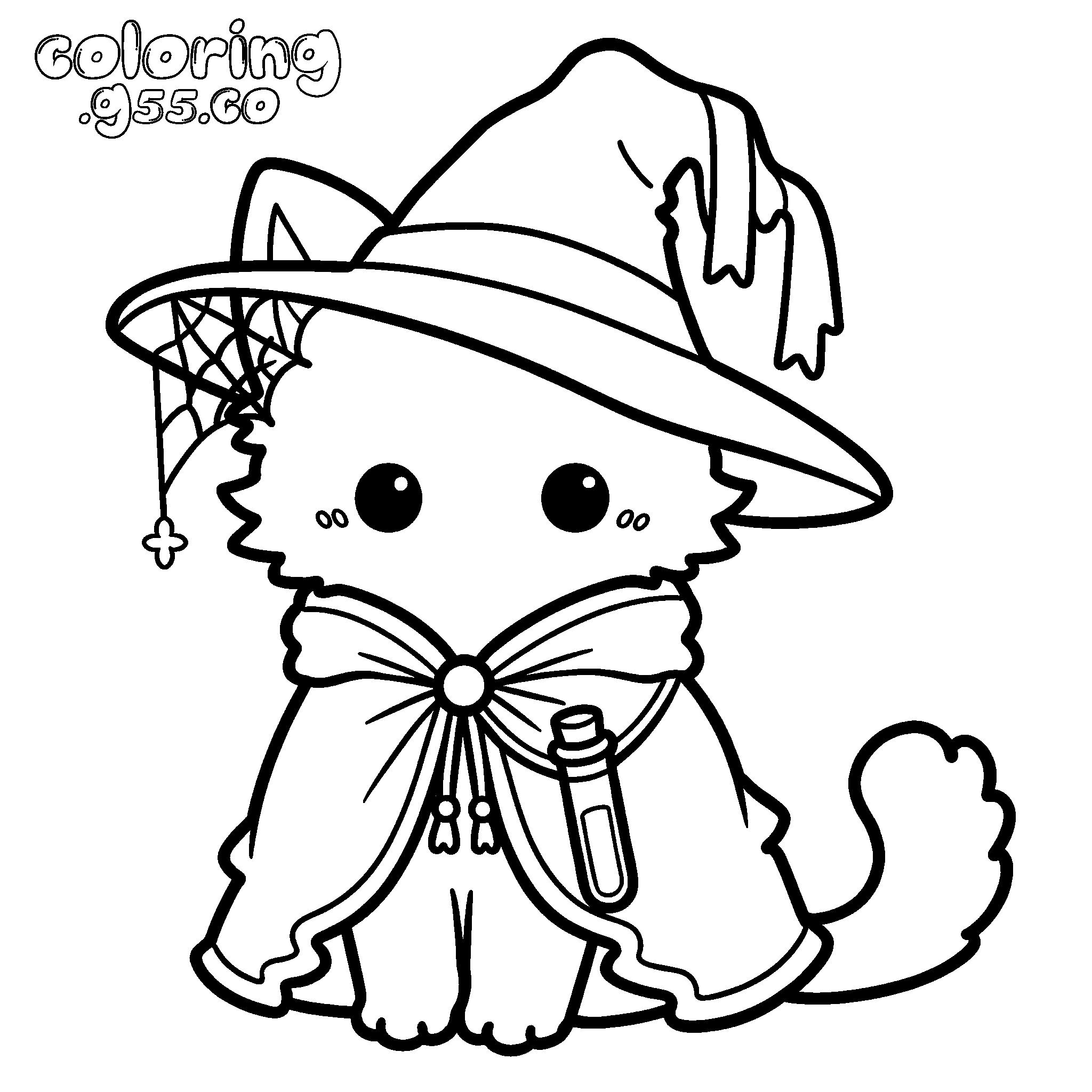 halloween witch cat line art for kids spooky
