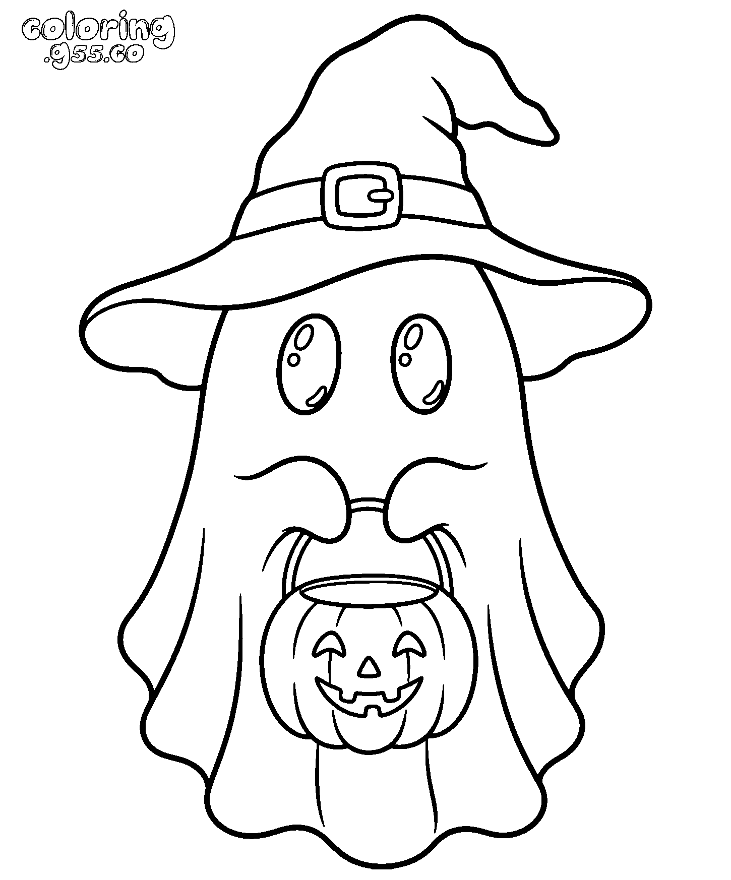 cute witch ghost pumpkin bucket line art for kids