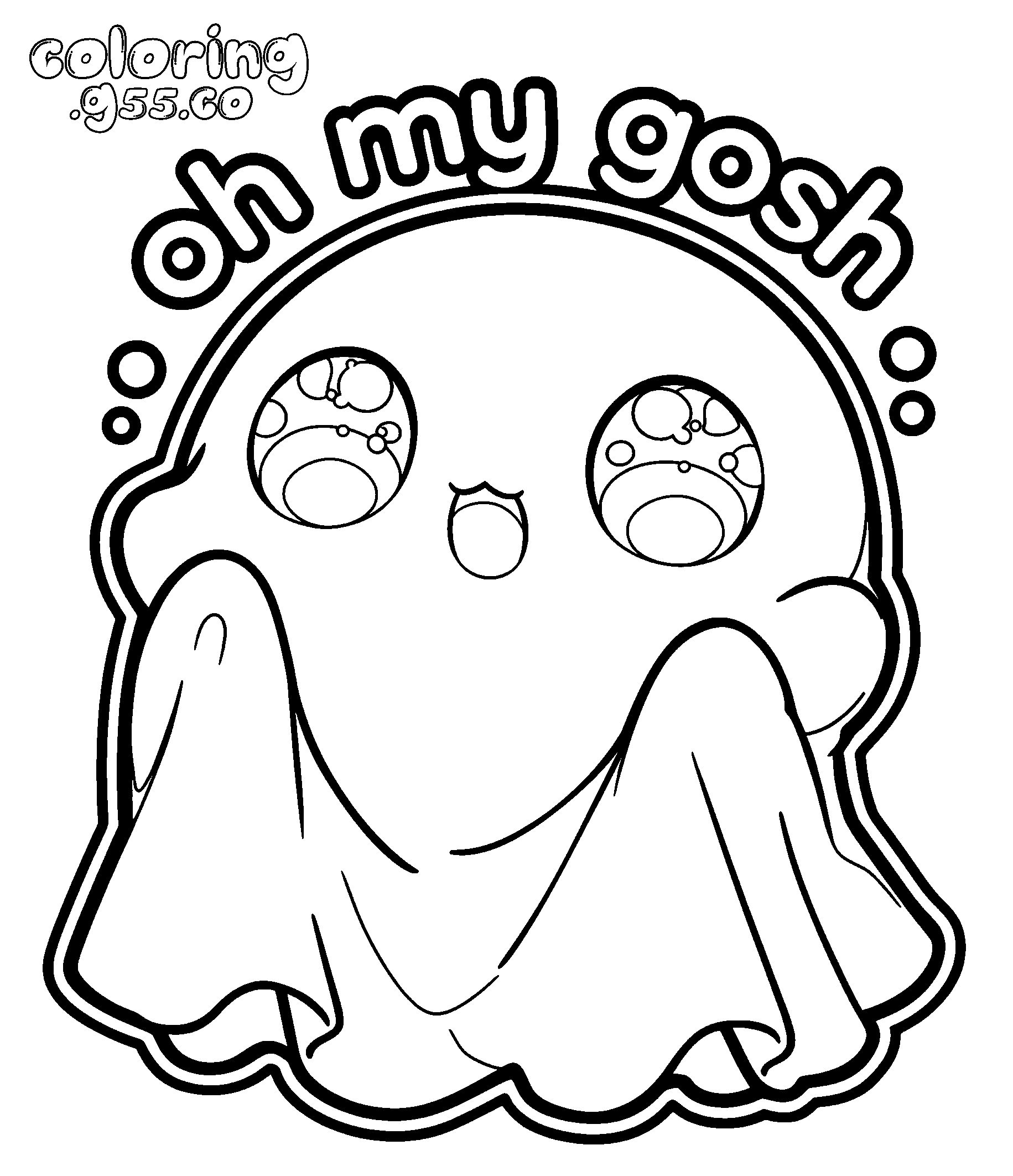 kawaii ghost halloween line art for kids