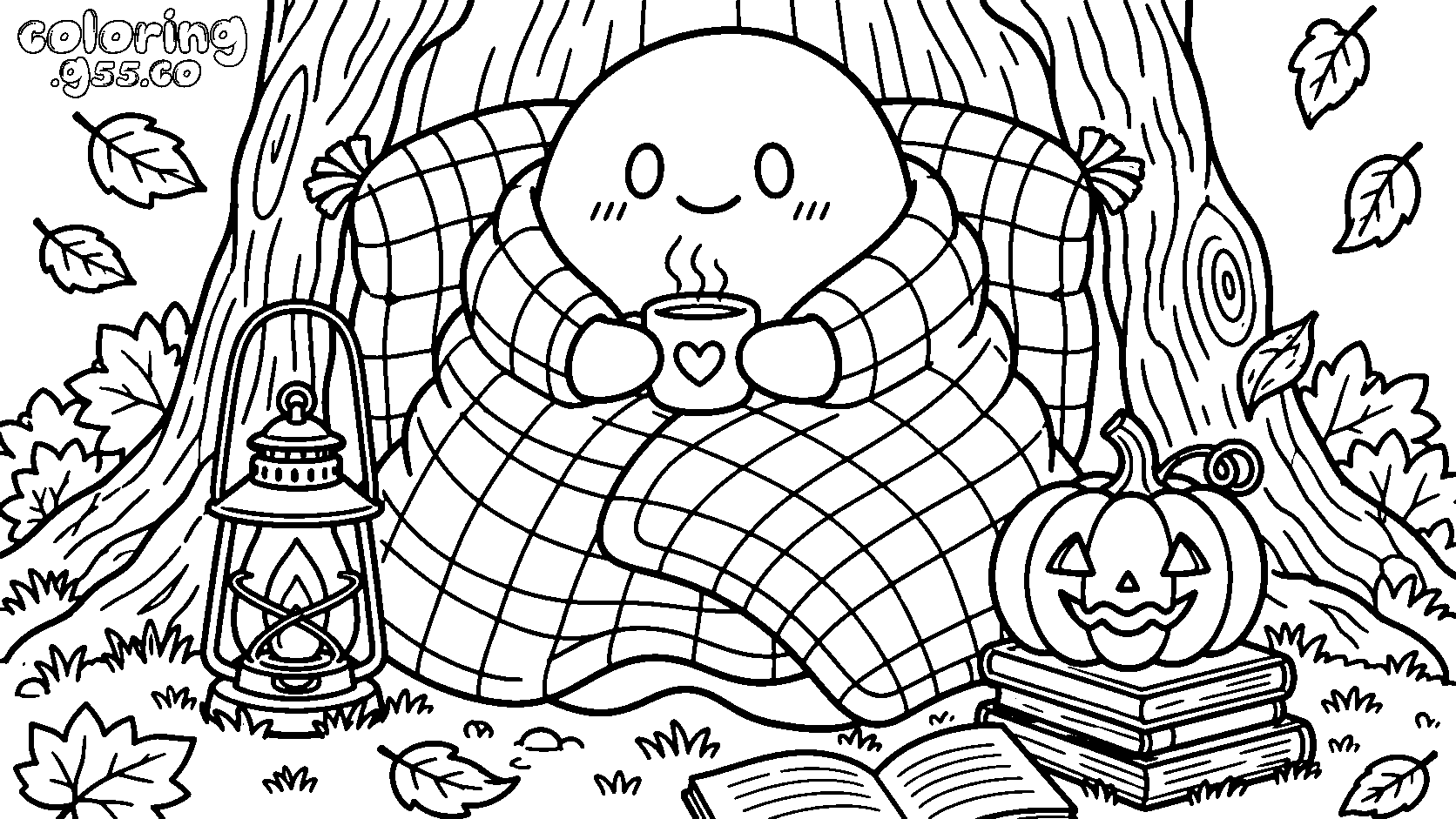 kawaii cozy ghost halloween line art