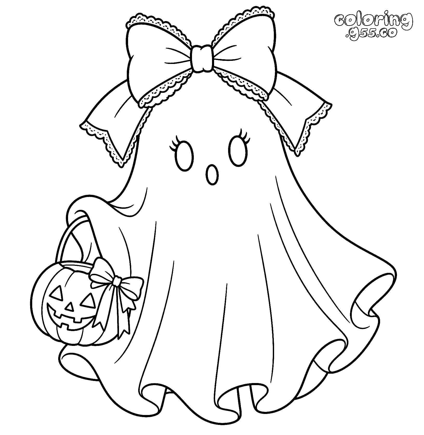 kawaii cute ghost lace bow line art for kids