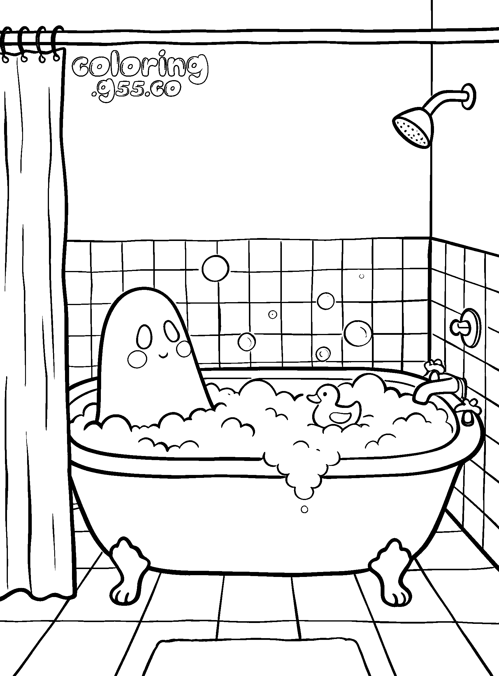 kawaii ghost bubble bath line art