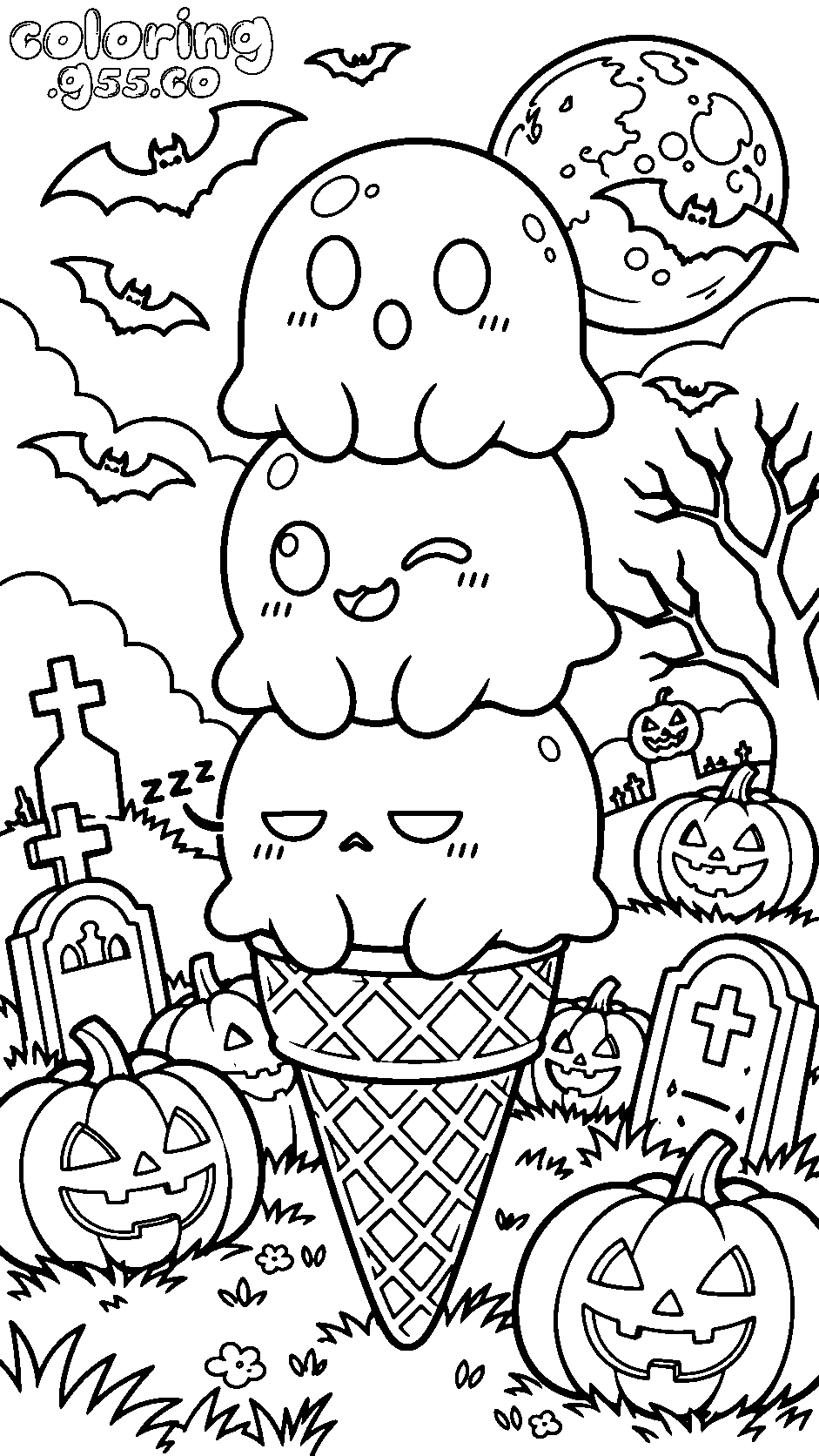 kawaii ghost ice cream spooky halloween line art