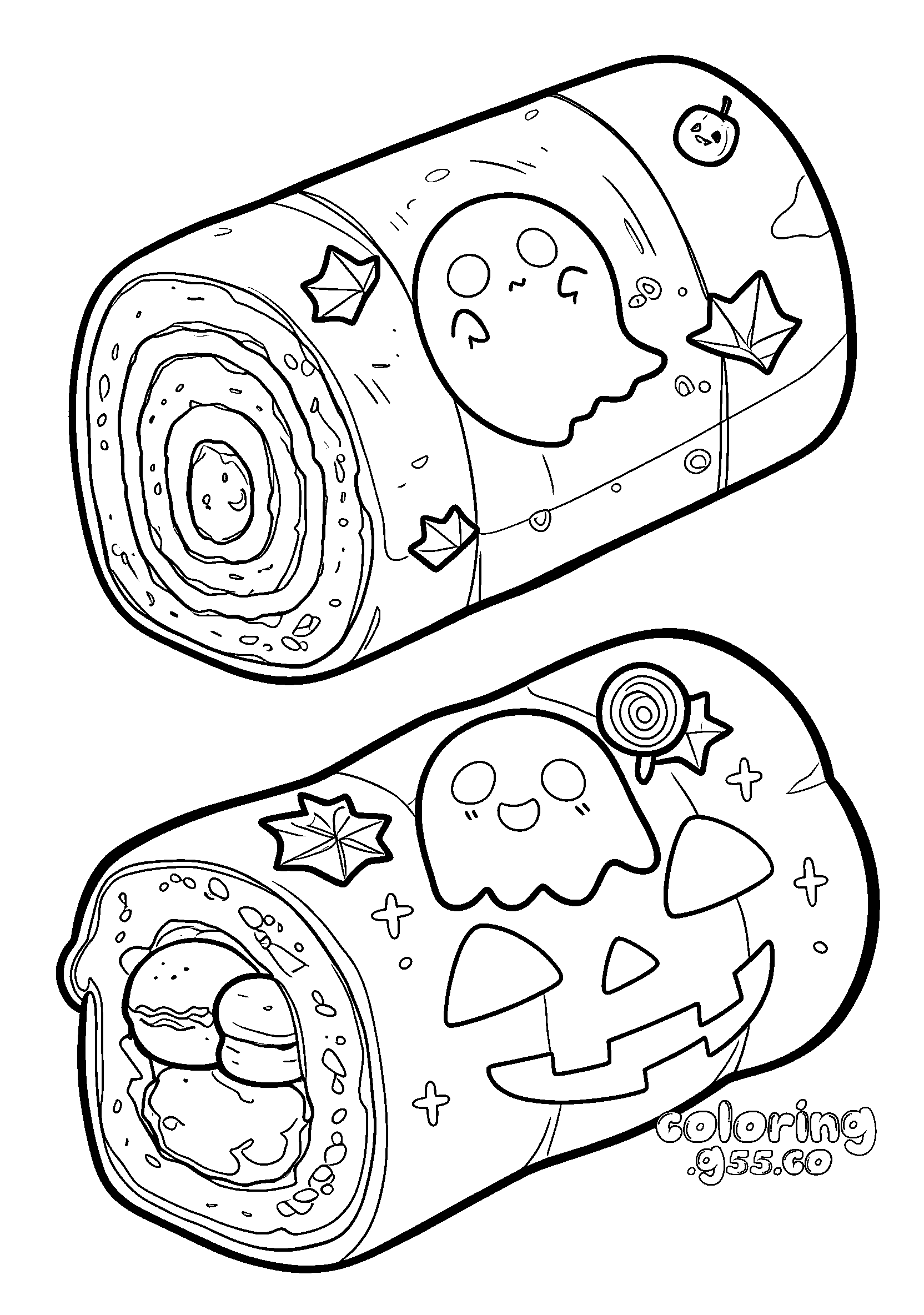 kawaii halloween cake roll line art