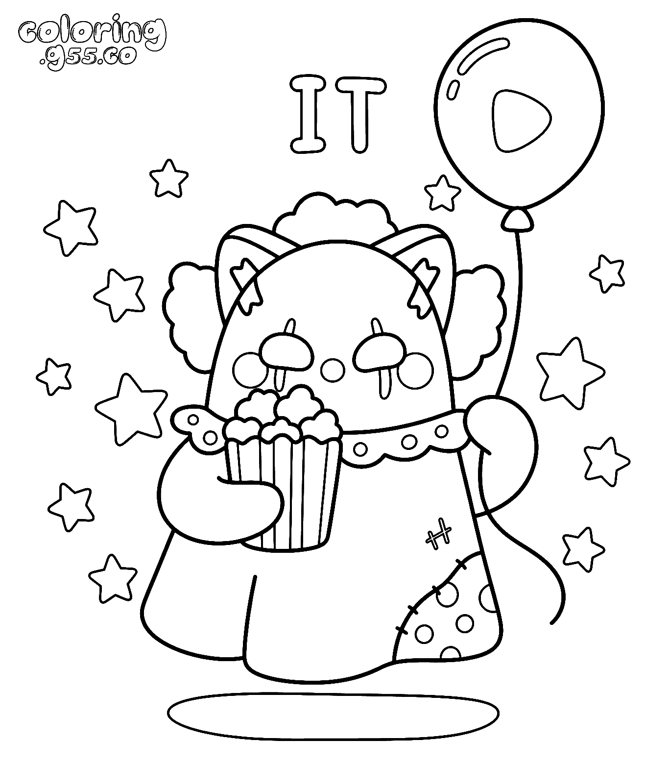 kawaii pennywise it ghost balloon line art for kids