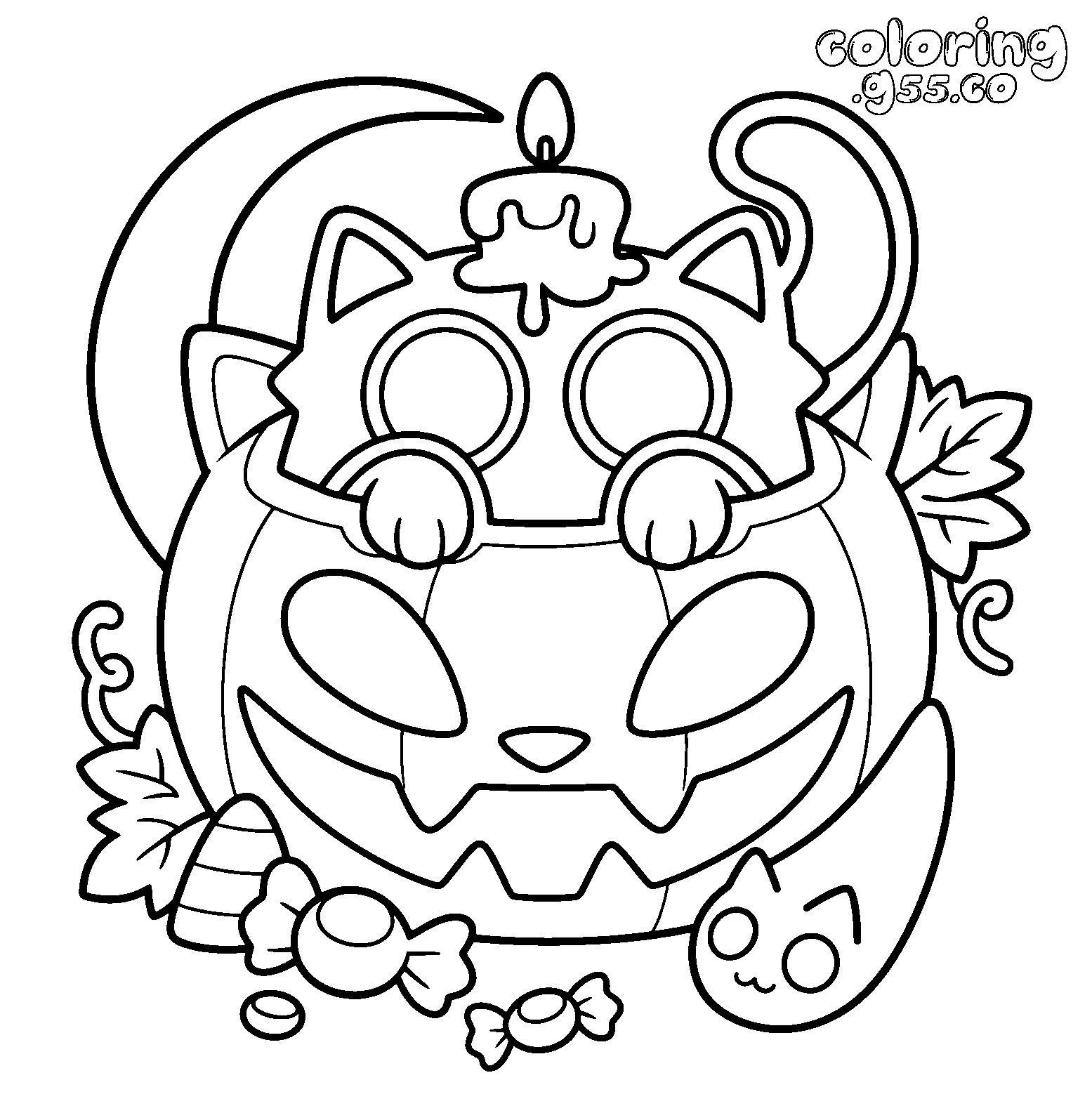 cute cat in halloween pumpkin line art