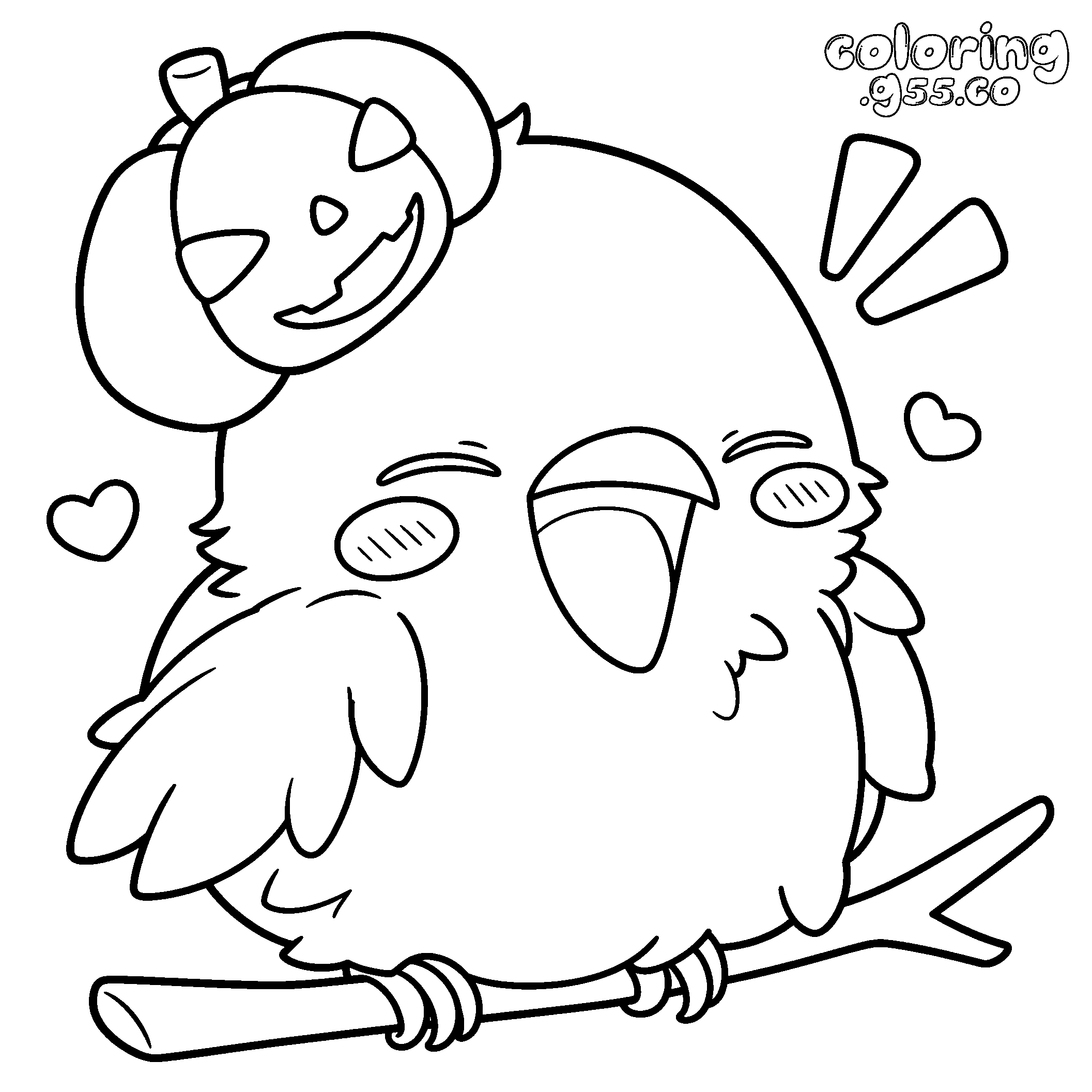 cute halloween bird with pumpkin hat line art