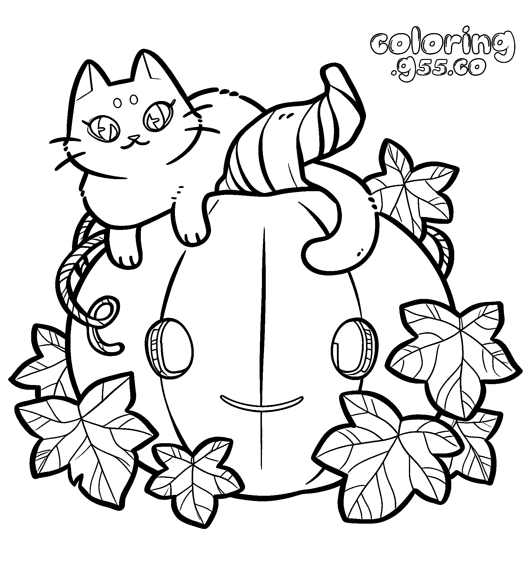 cute kawaii halloween cat pumpkin line art for kids