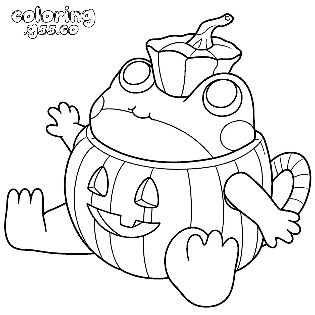 cute kawaii halloween pumpkin frog line art for kids