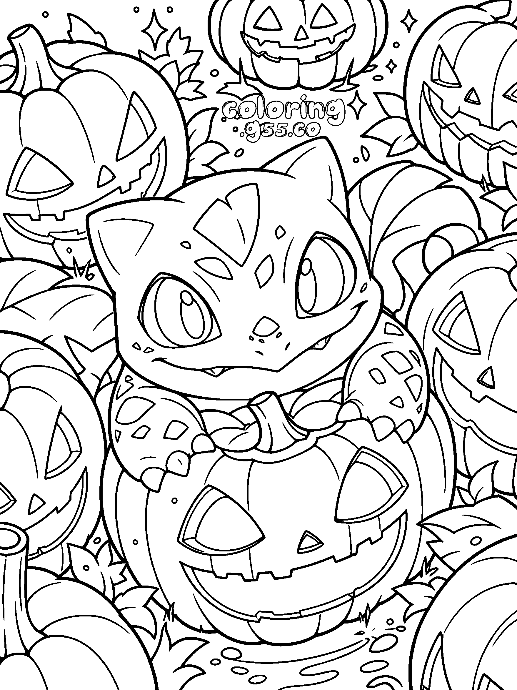 halloween bulbasaur pumpkin line art