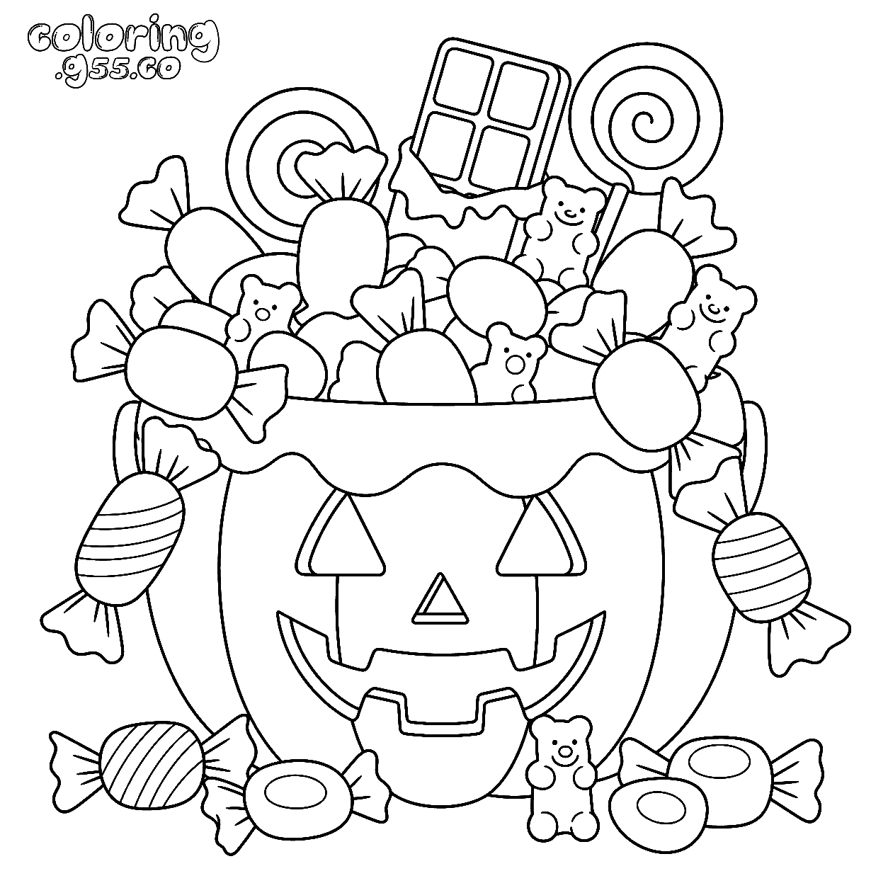 halloween pumpkin candy bucket line art