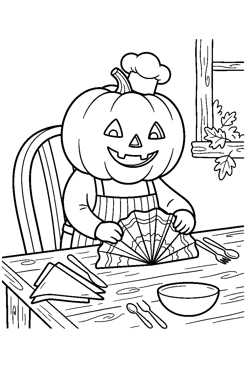halloween pumpkin folding napkins at harvest banquet line art