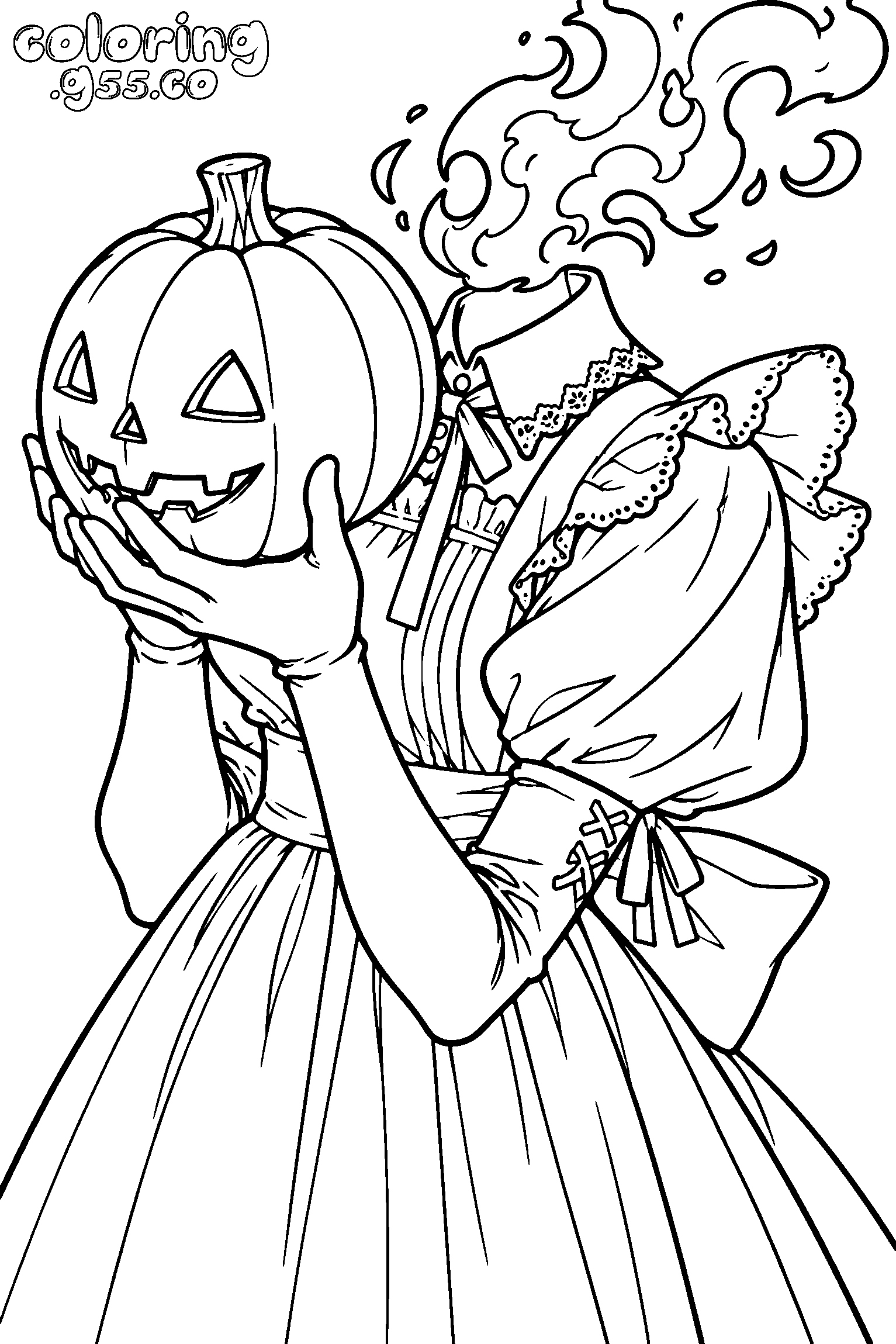 headless horsewoman pumpkin line art for kids