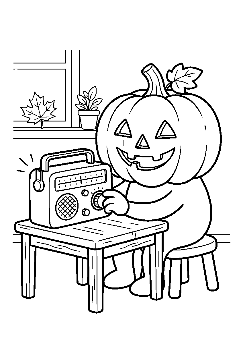 jack o lantern tuning radio in maple grove line art