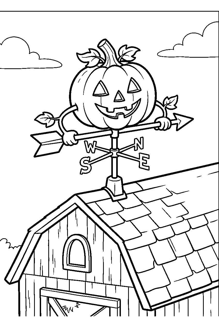 jack o lantern turning weather vane on barn roof line art