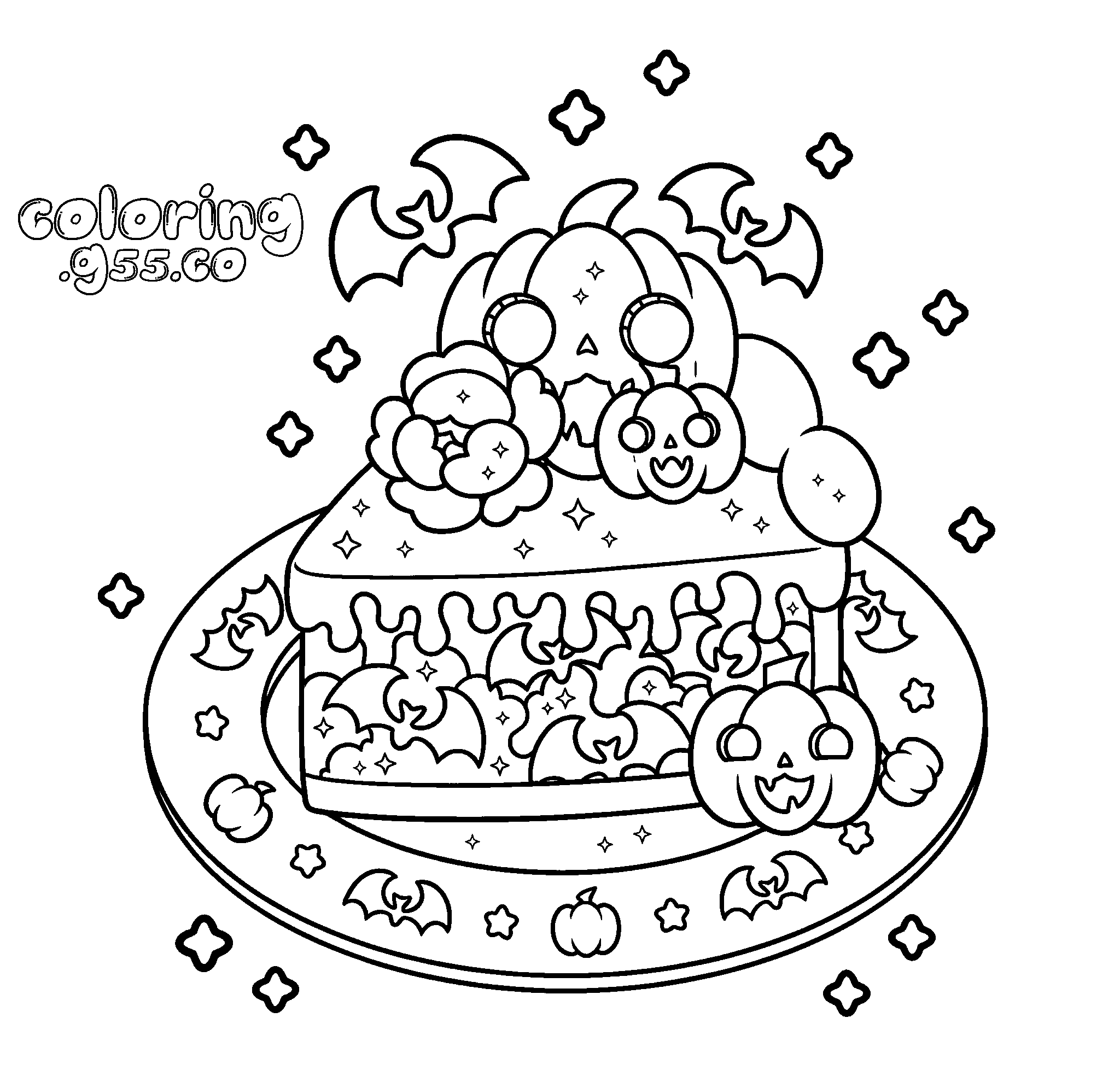 kawaii pumpkin cake slice line art