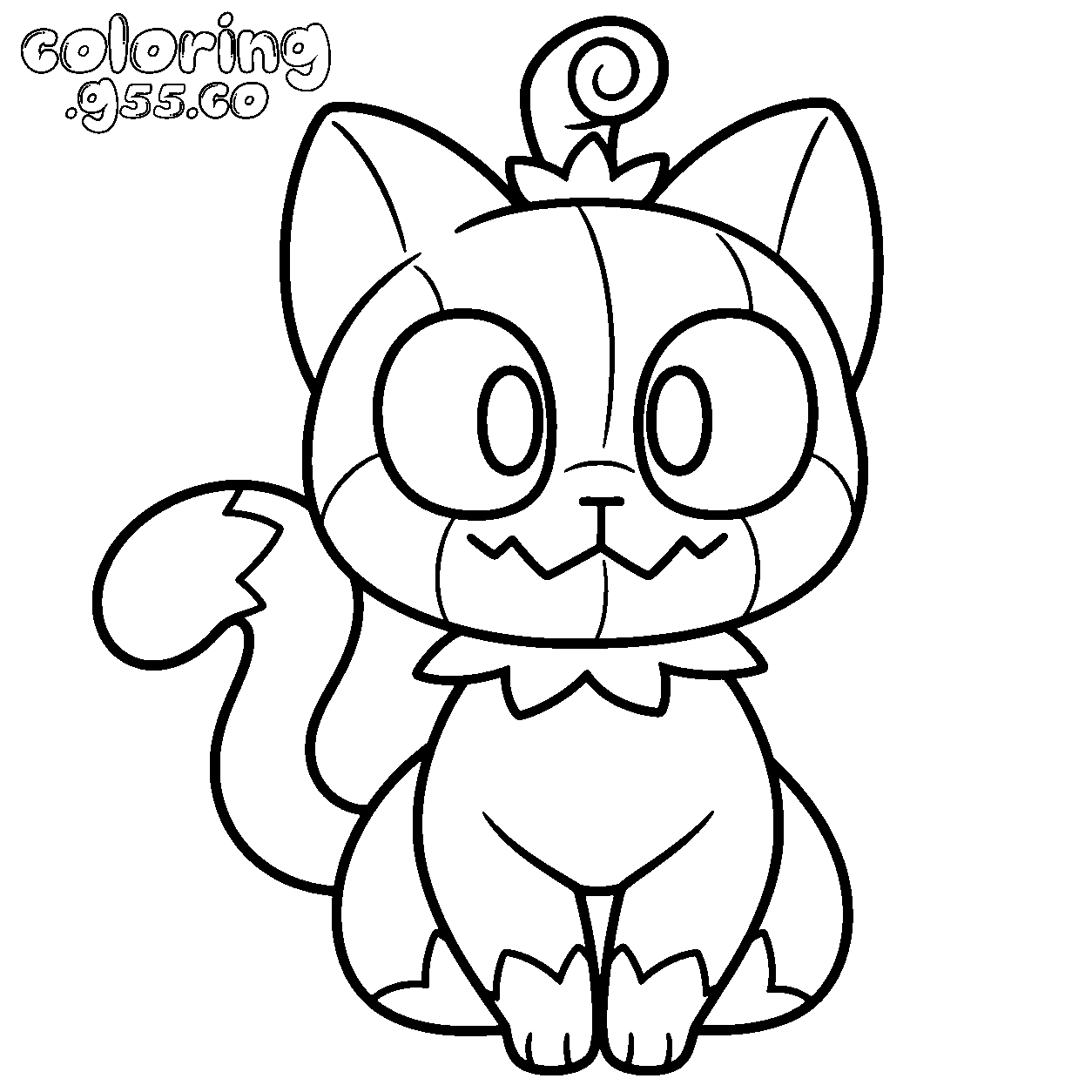 kawaii pumpkin cat line art for kids