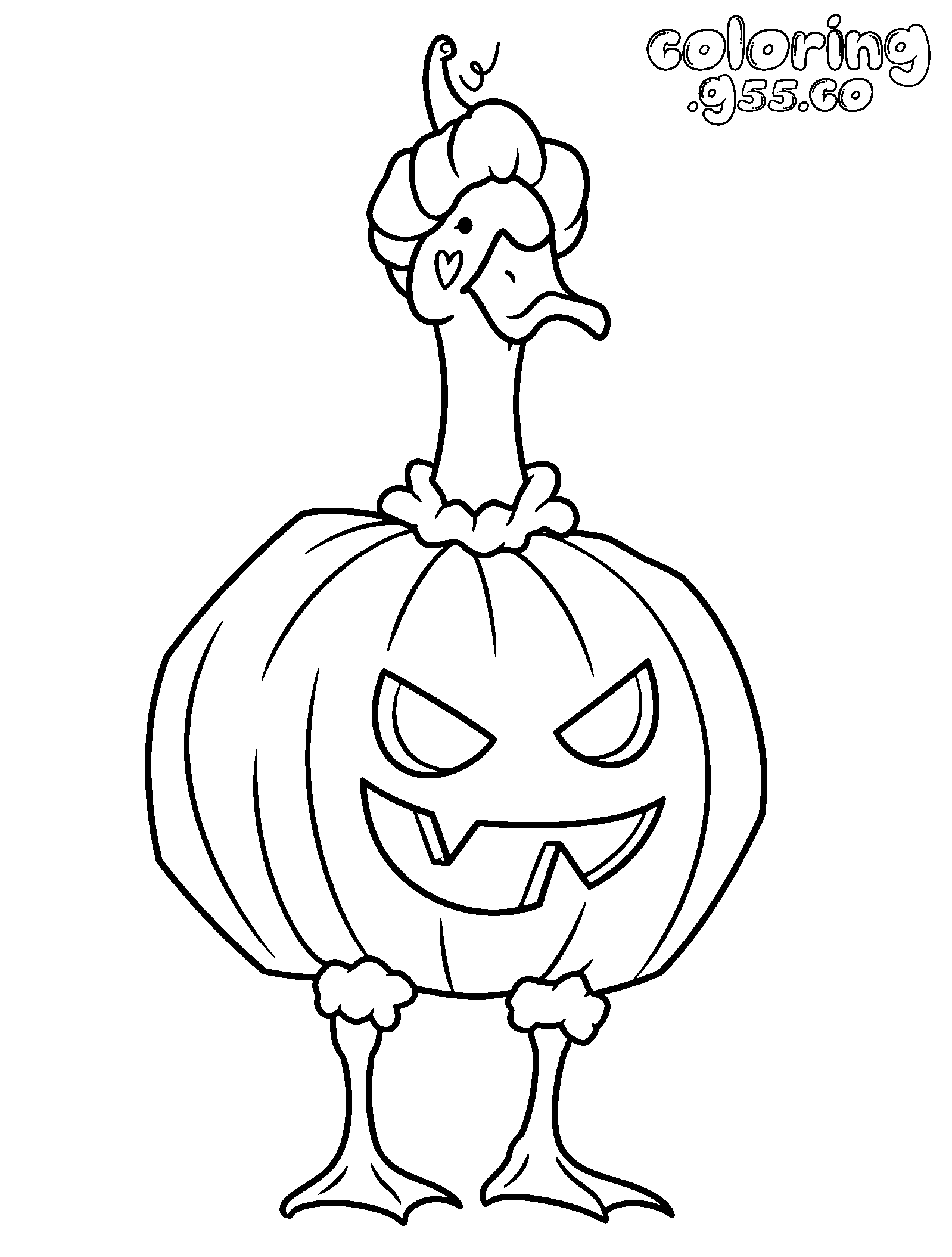 kawaii pumpkin goose line art for kids