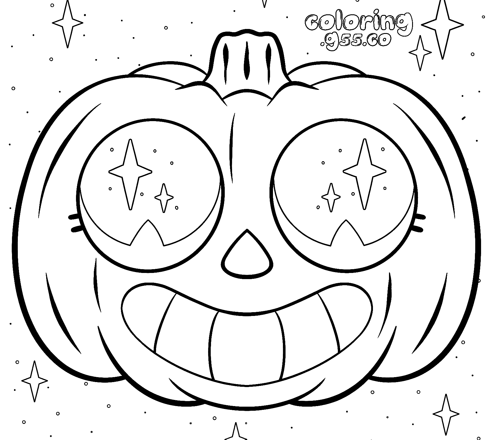 kawaii sparkle eyes pumpkin line art