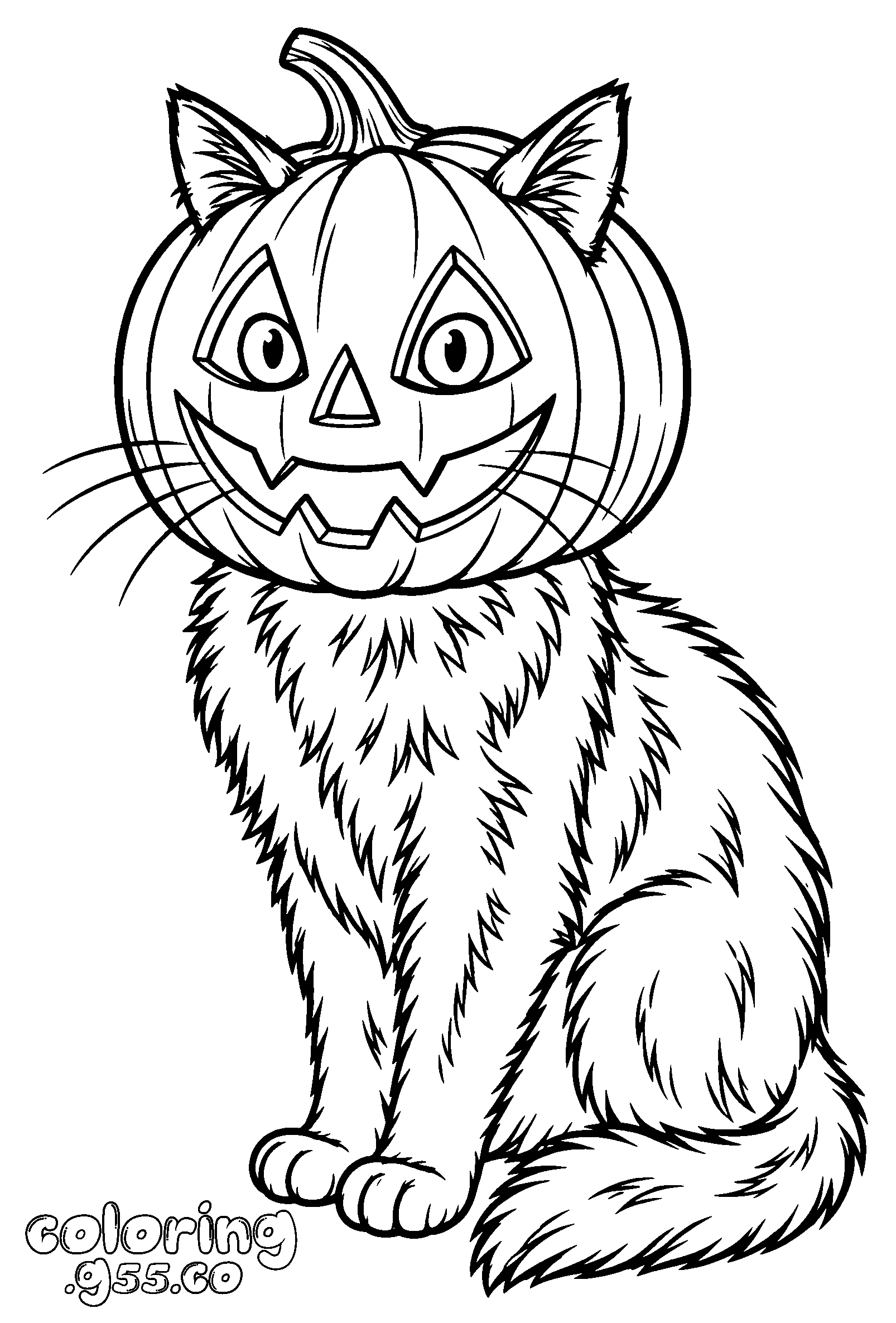 spooky pumpkin cat mask line art for kids