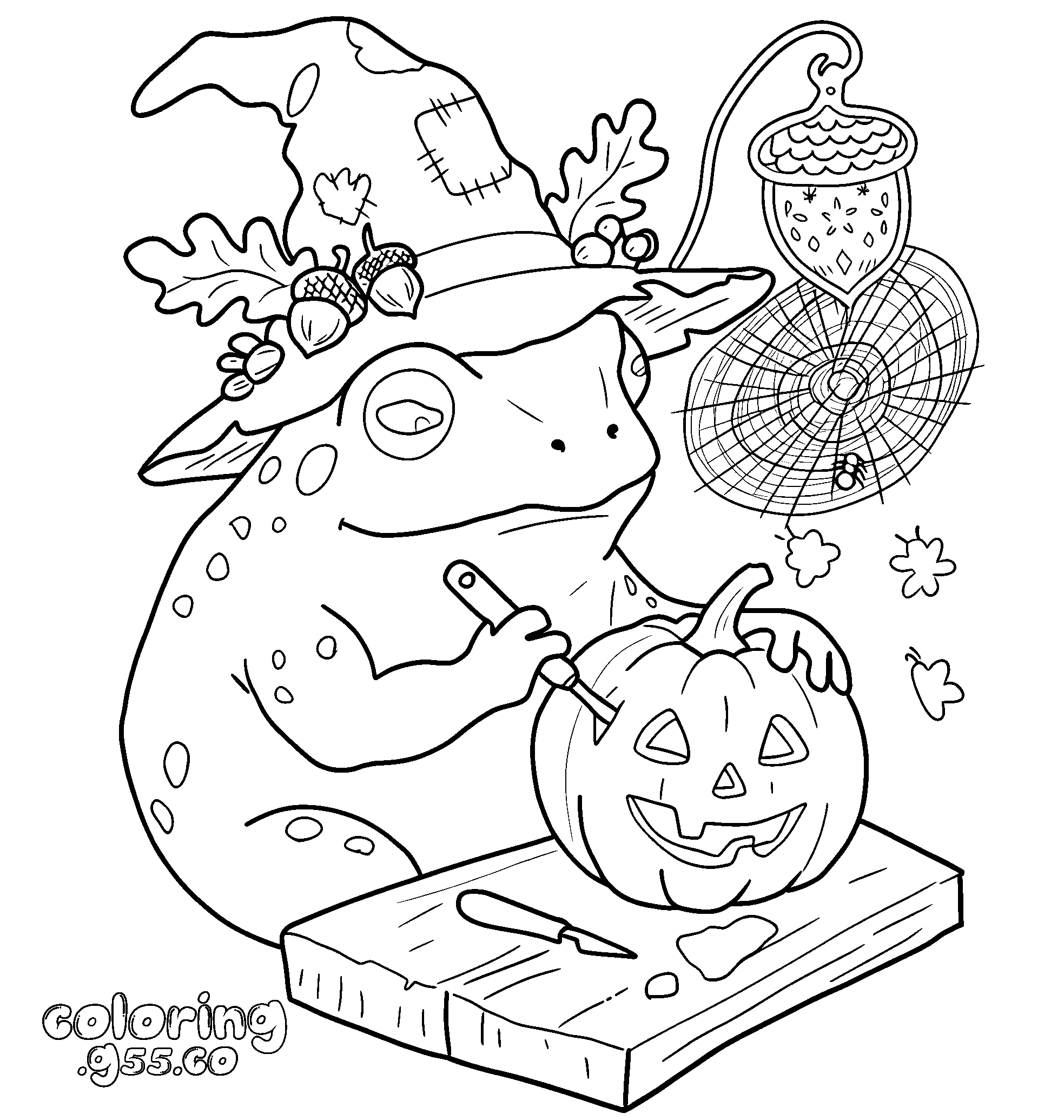 witch frog carving pumpkin line art