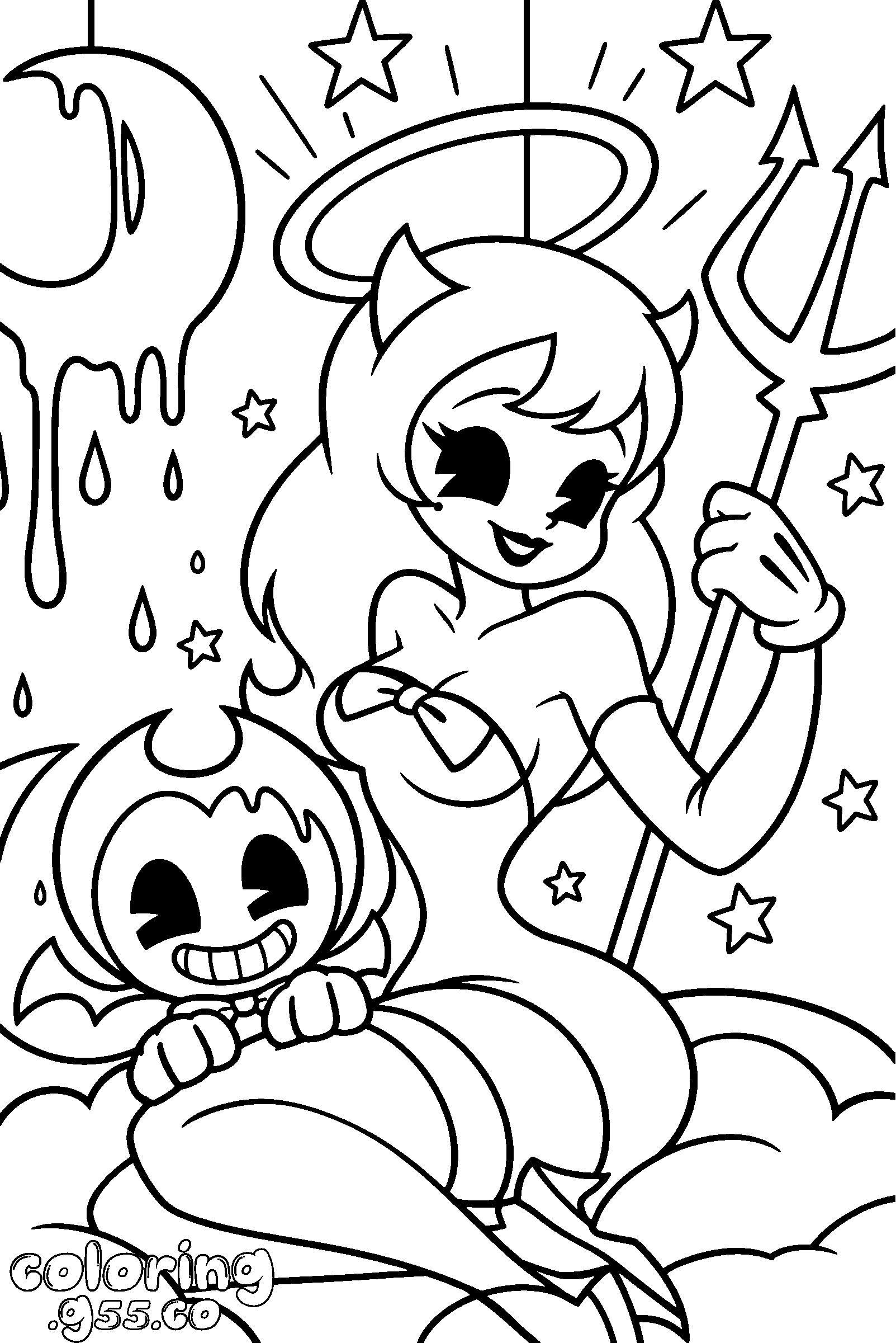 alice angel and bendy halloween line art