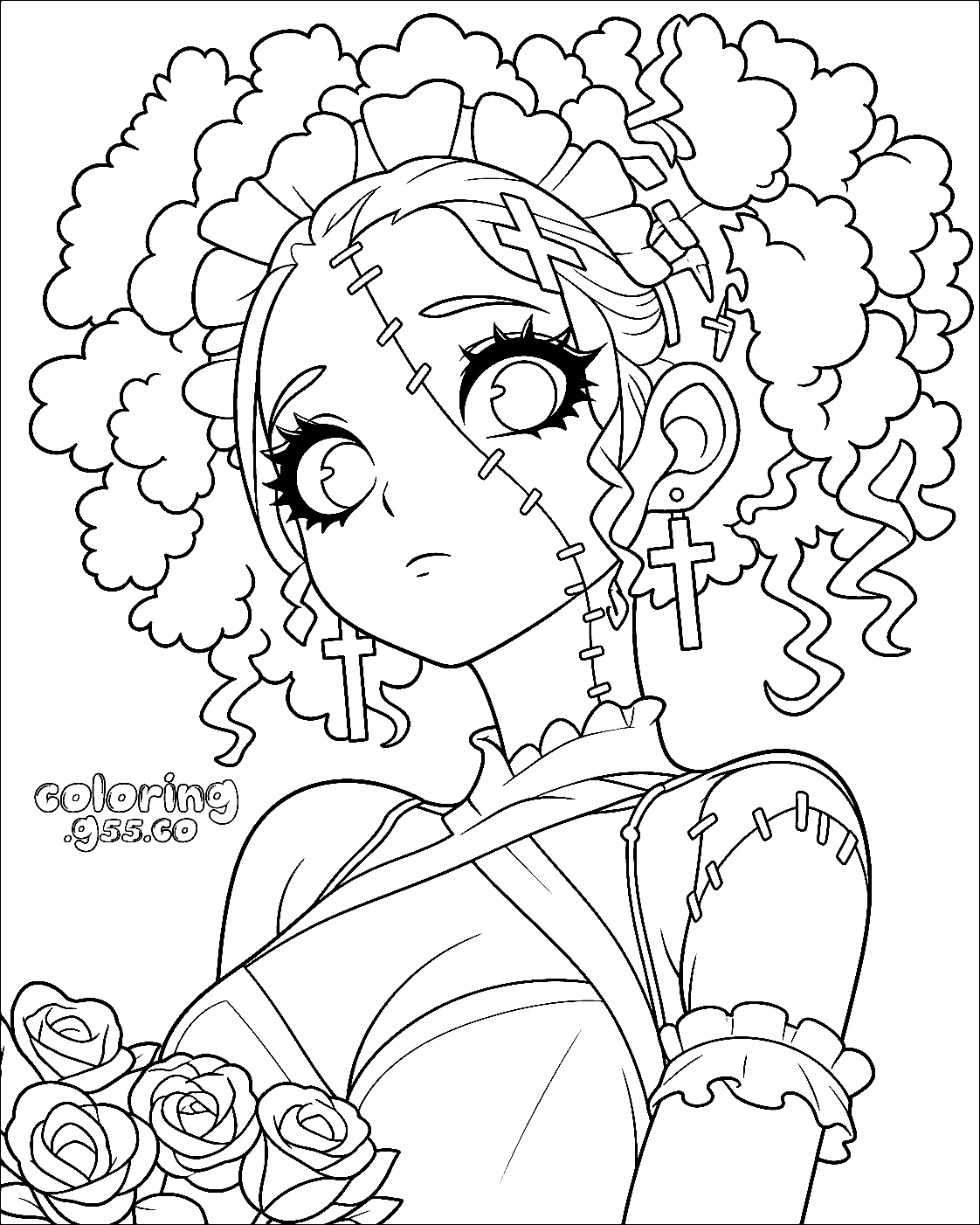 anime frankenstein bride fashion line art for kids