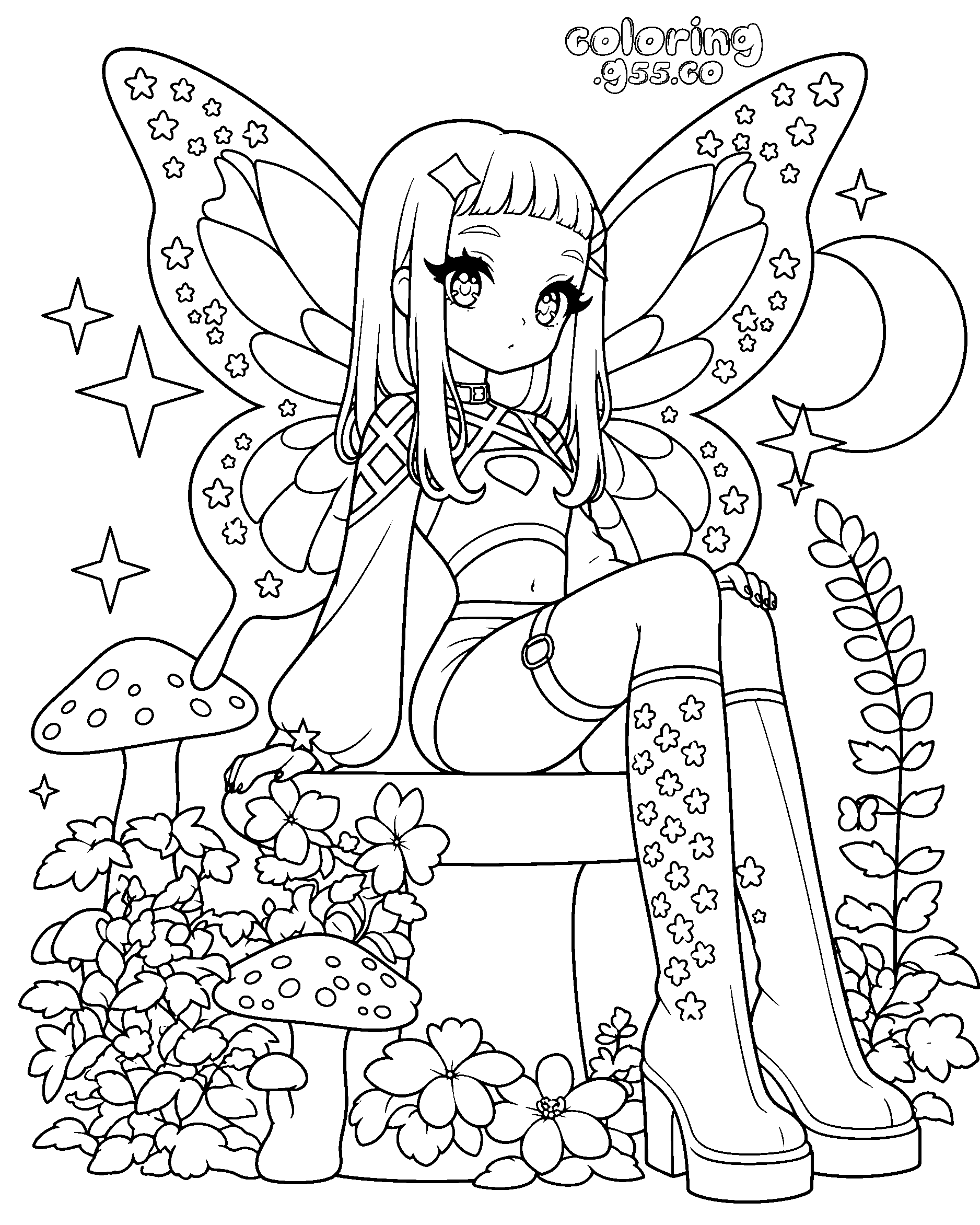 anime halloween fairy line art