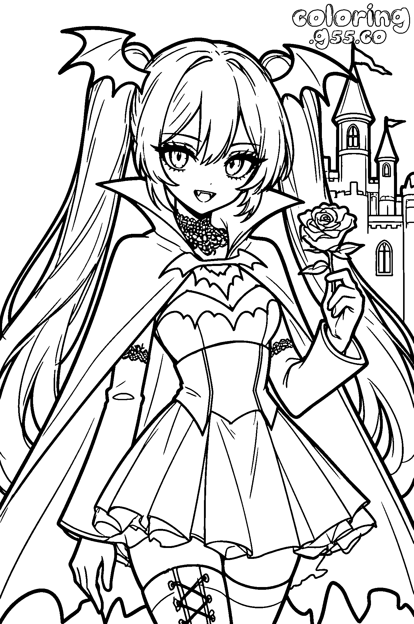 anime hatsune miku vampire girl halloween line art