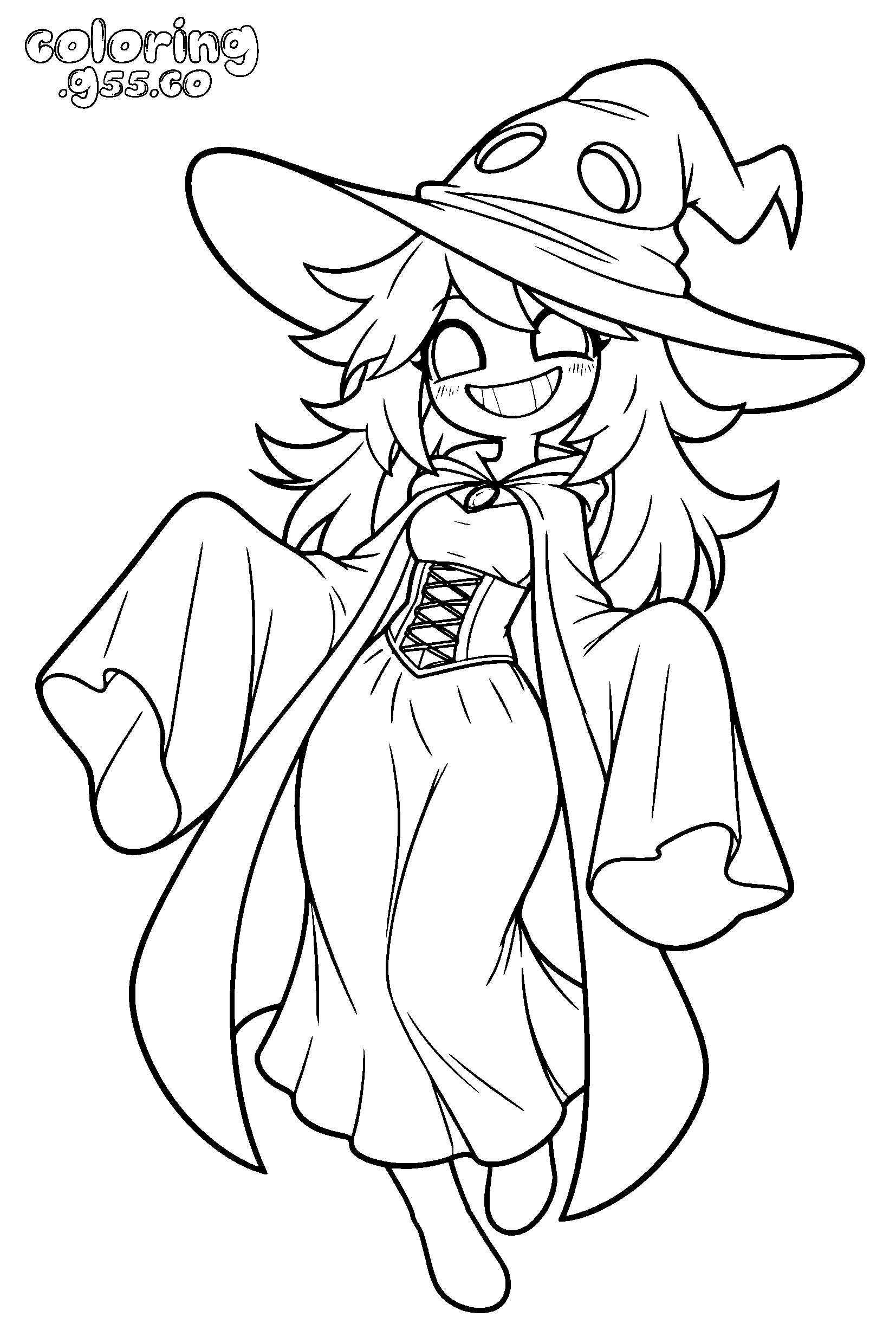 anime witch girl halloween line art