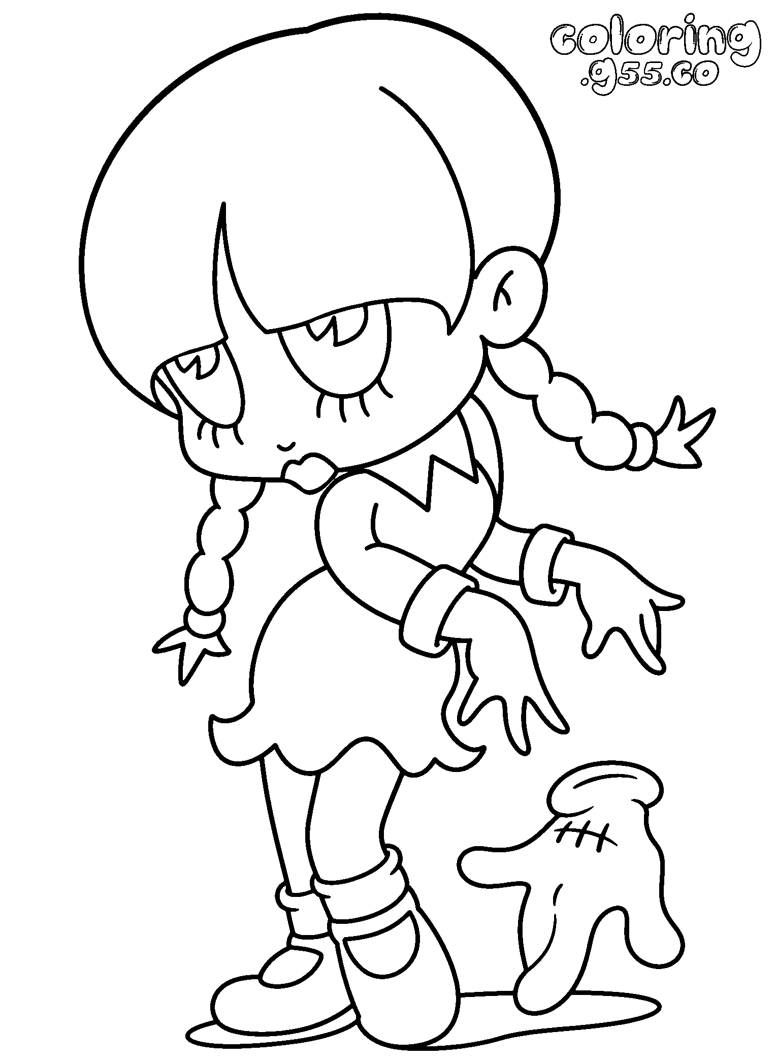chibi wednesday addams line art