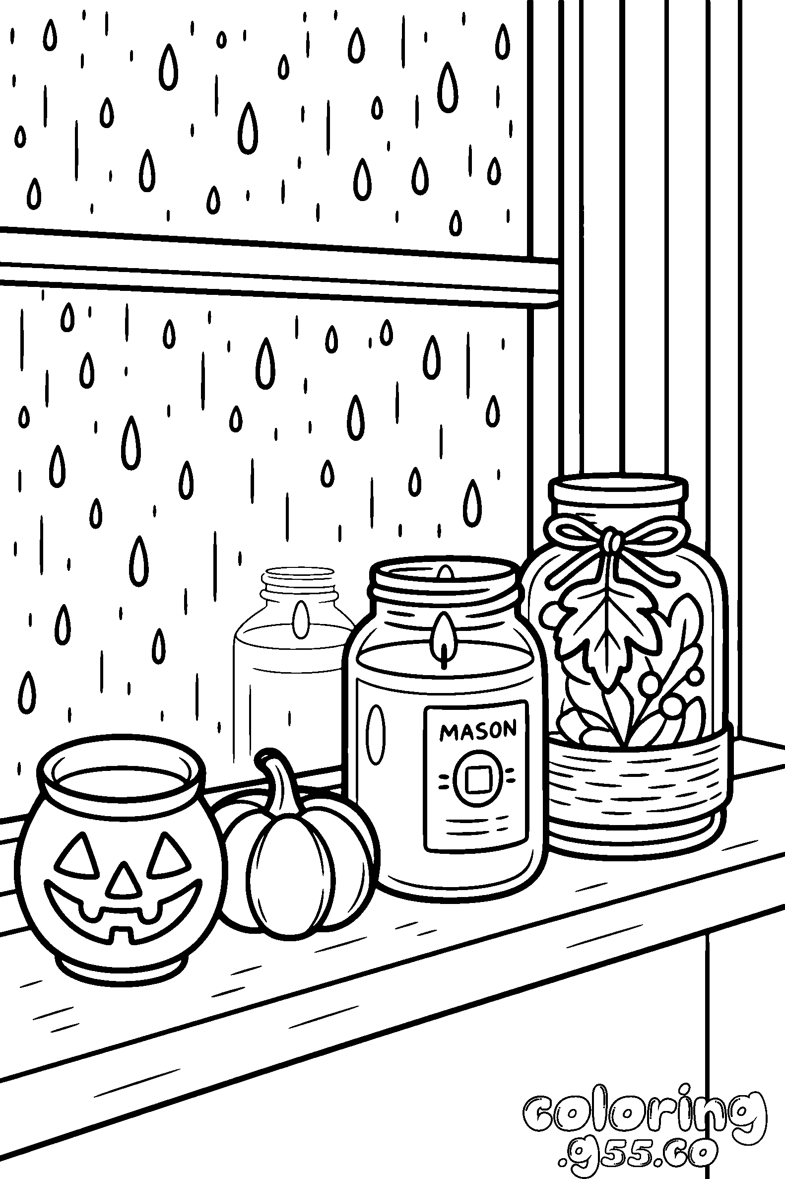 cozy halloween candlelight line art