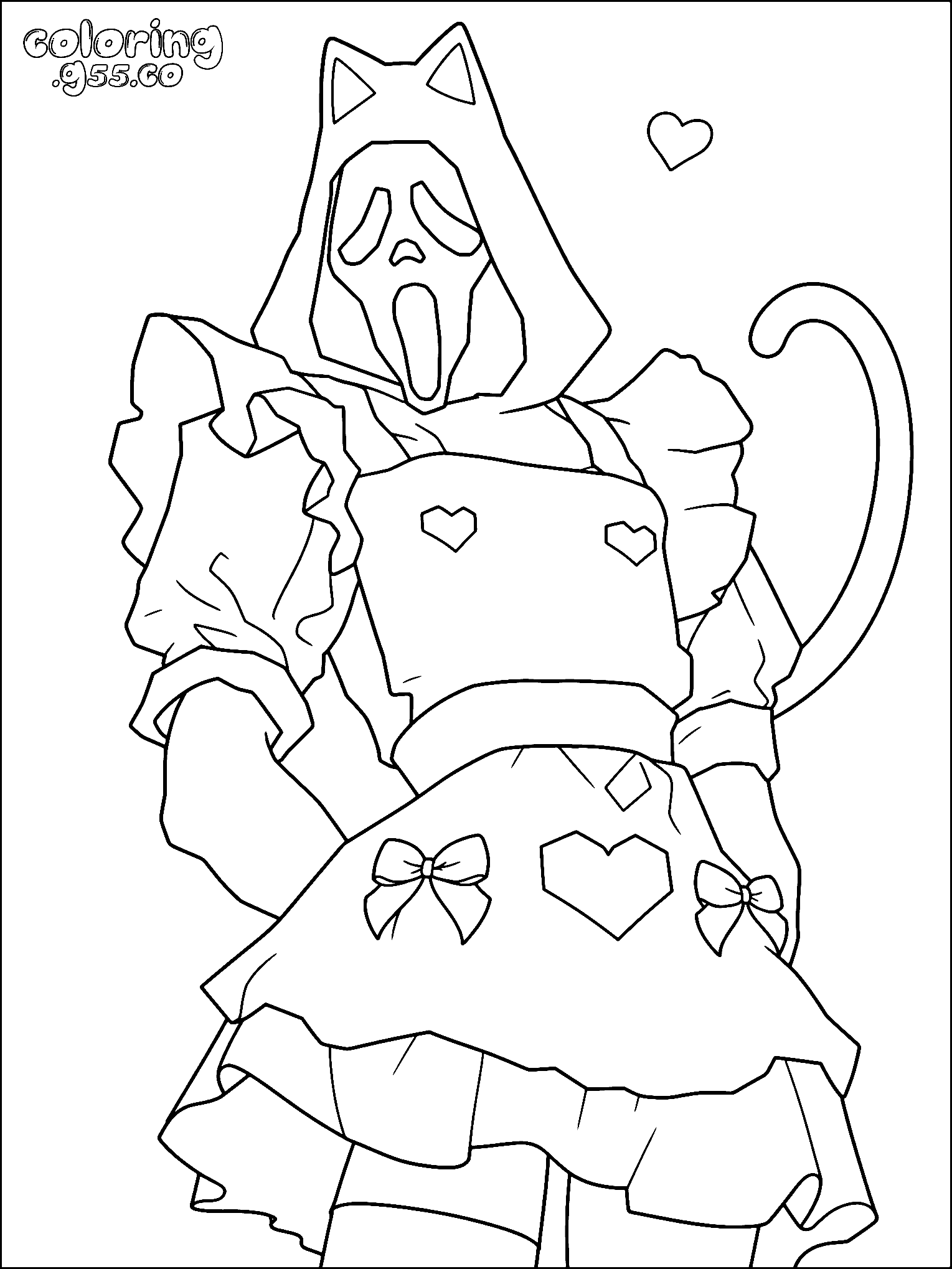 cute cat maid ghostface line art for kids
