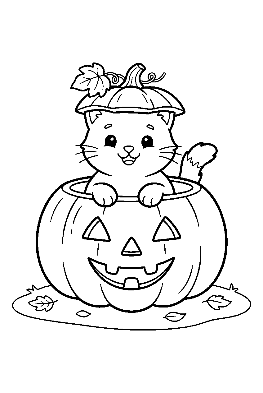 cute halloween cat sitting inside jack o lantern line art
