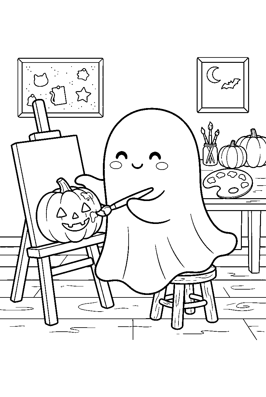 cute halloween ghost painting jack o lanterns in art room line art