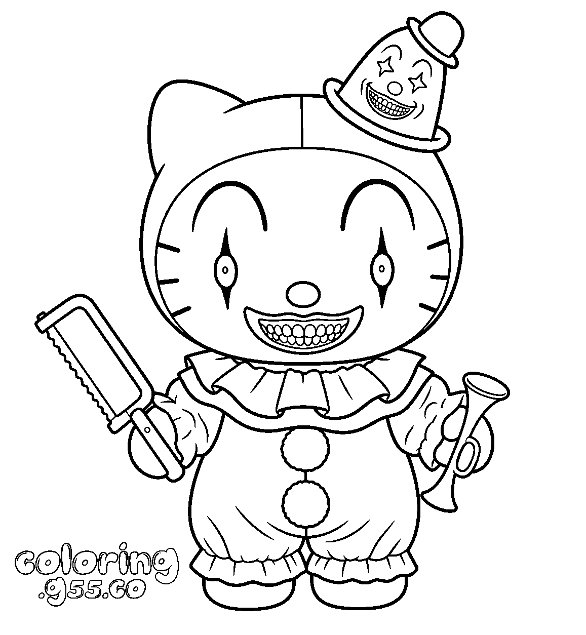 halloween hello kitty clown line art