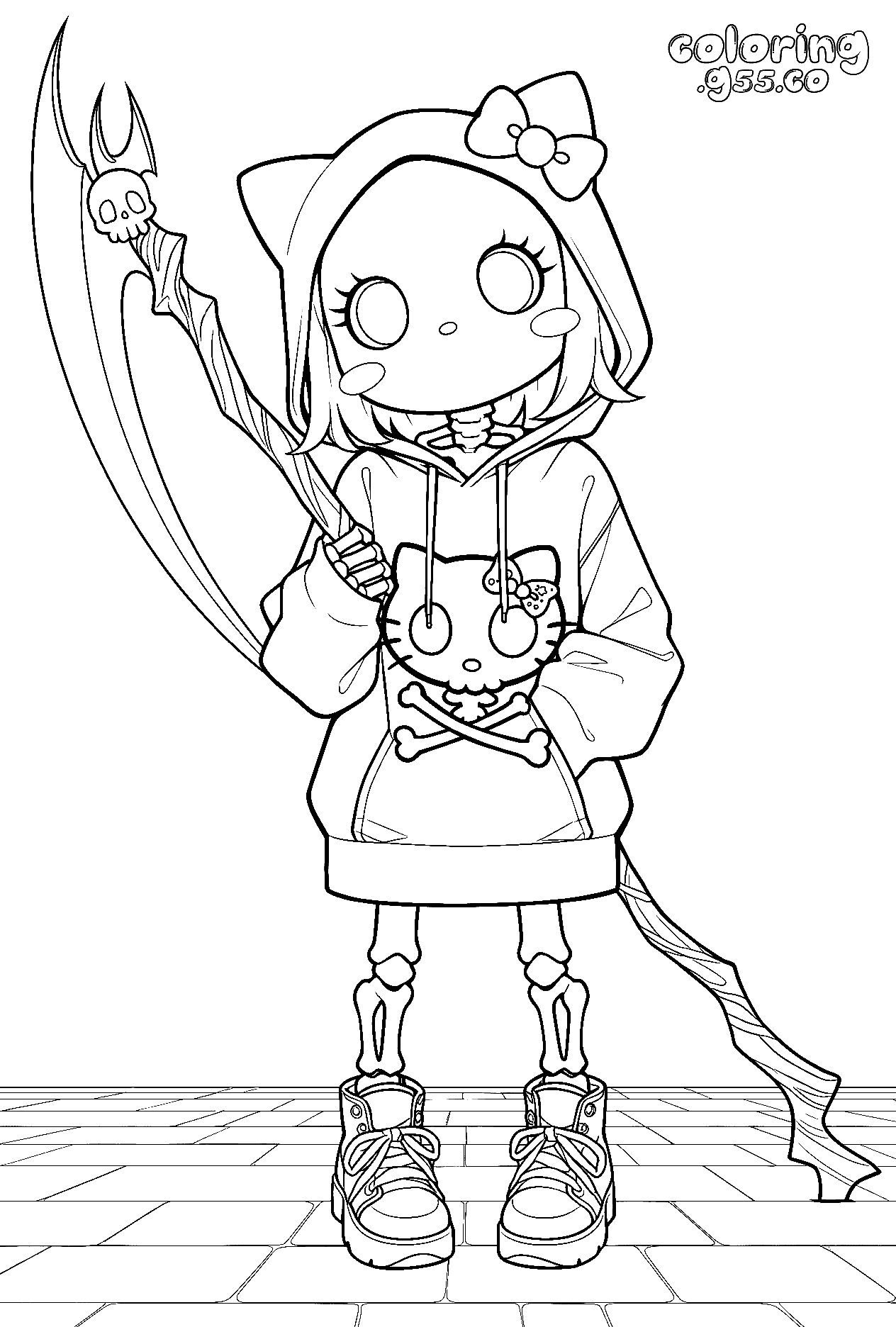 halloween hello kitty reaper line art