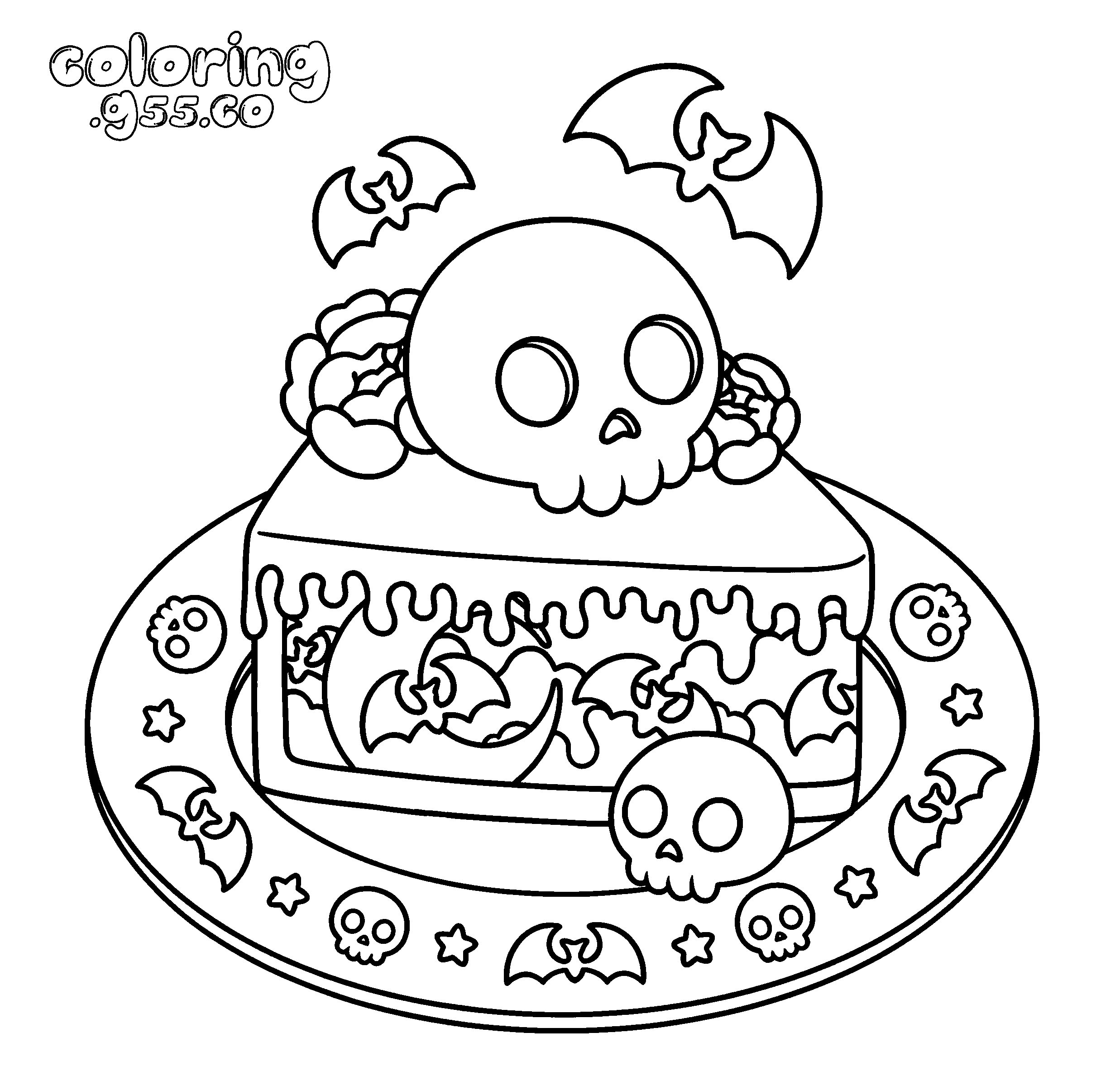 halloween skull cake slice line art