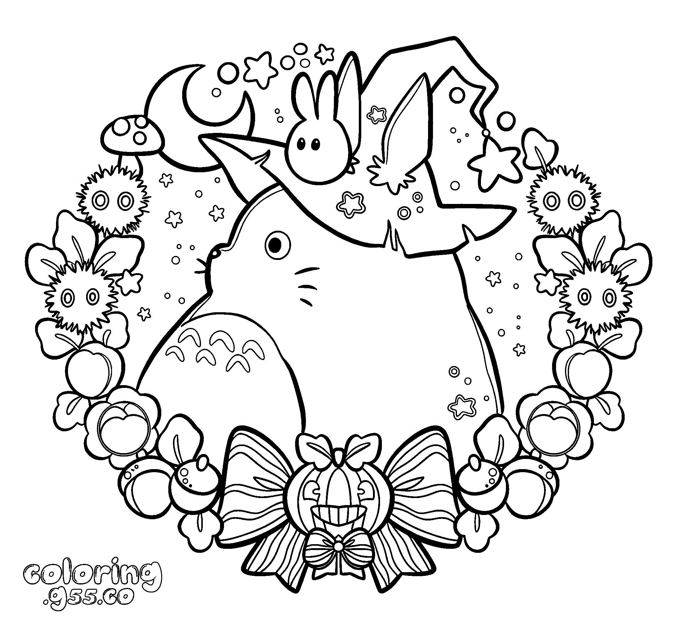 halloween totoro witch line art