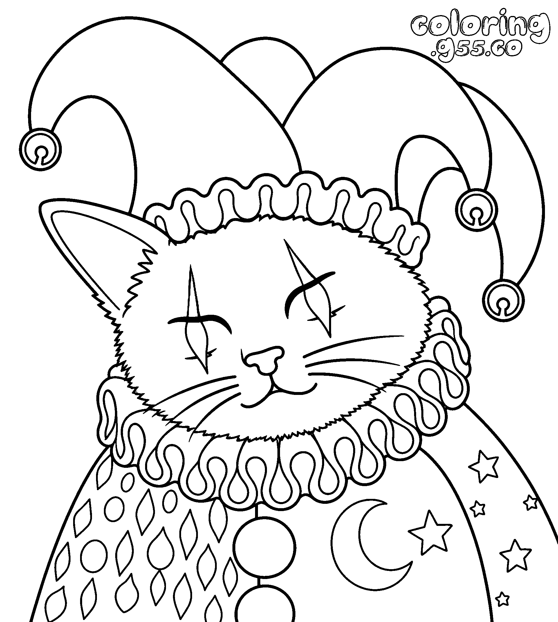 jester cat halloween line art