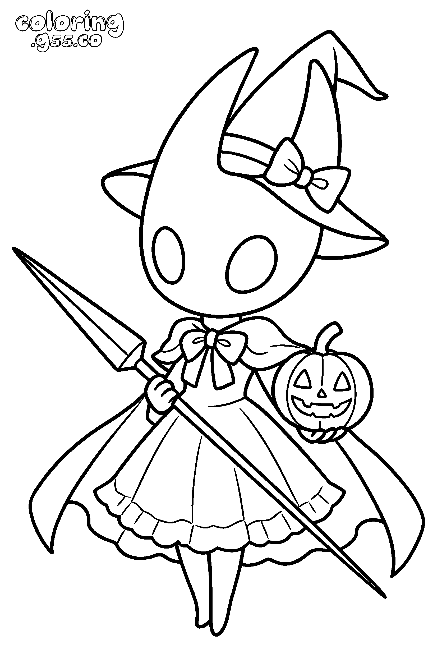 kawaii hollow knight hornet witch halloween line art for kids