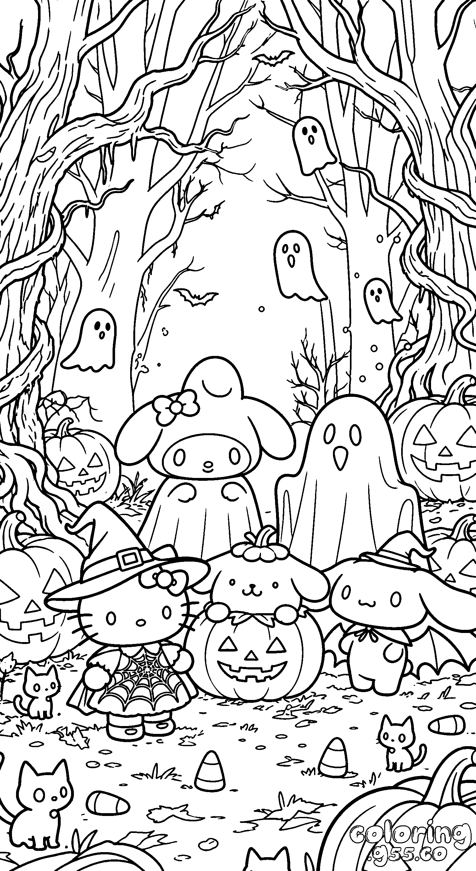 sanrio halloween spooky forest line art