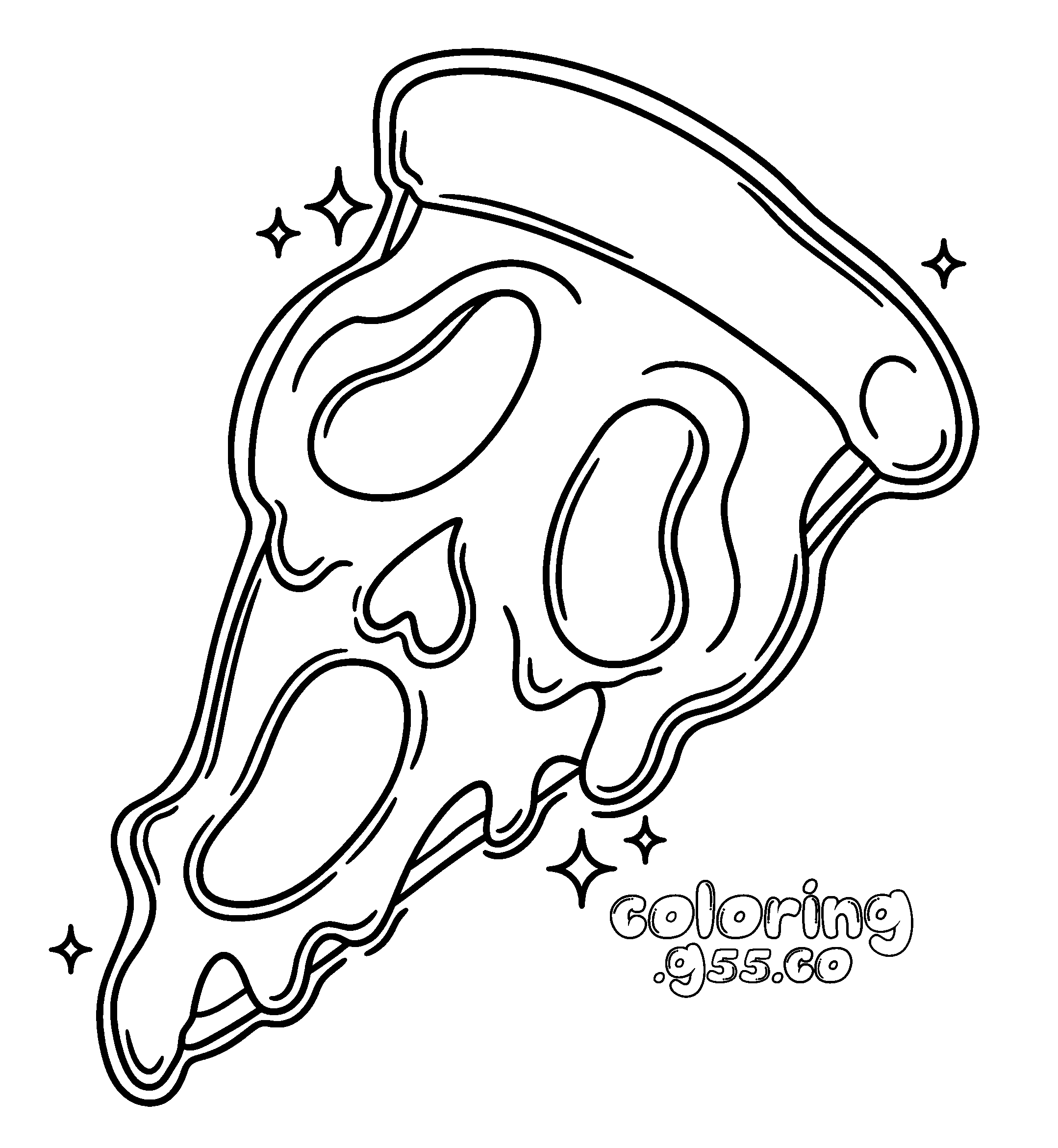 spooky ghost face pizza halloween line art